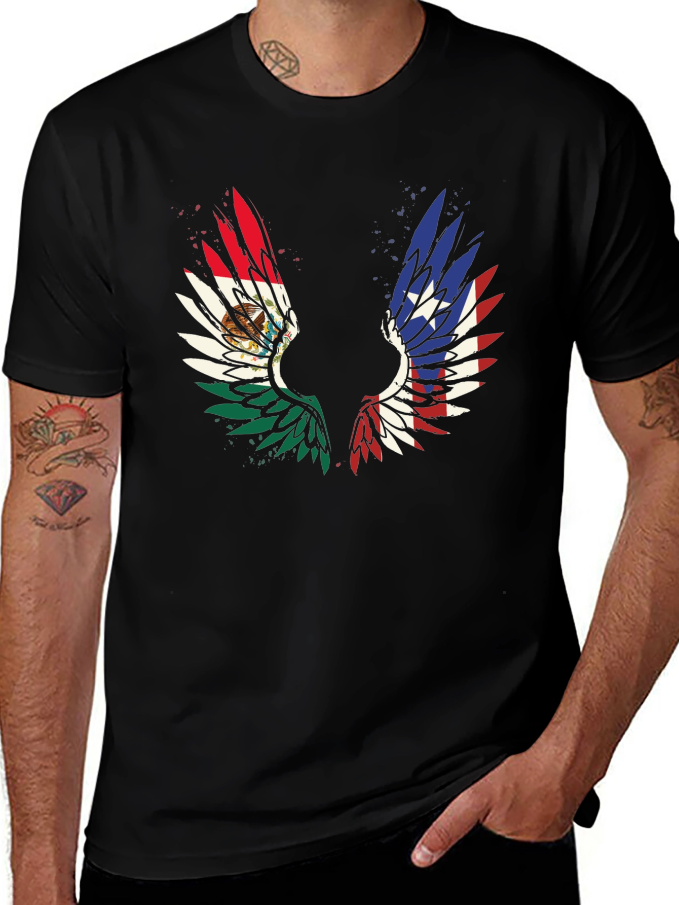 Black Mexico-Texas Wings Graphic T-Shirt main image