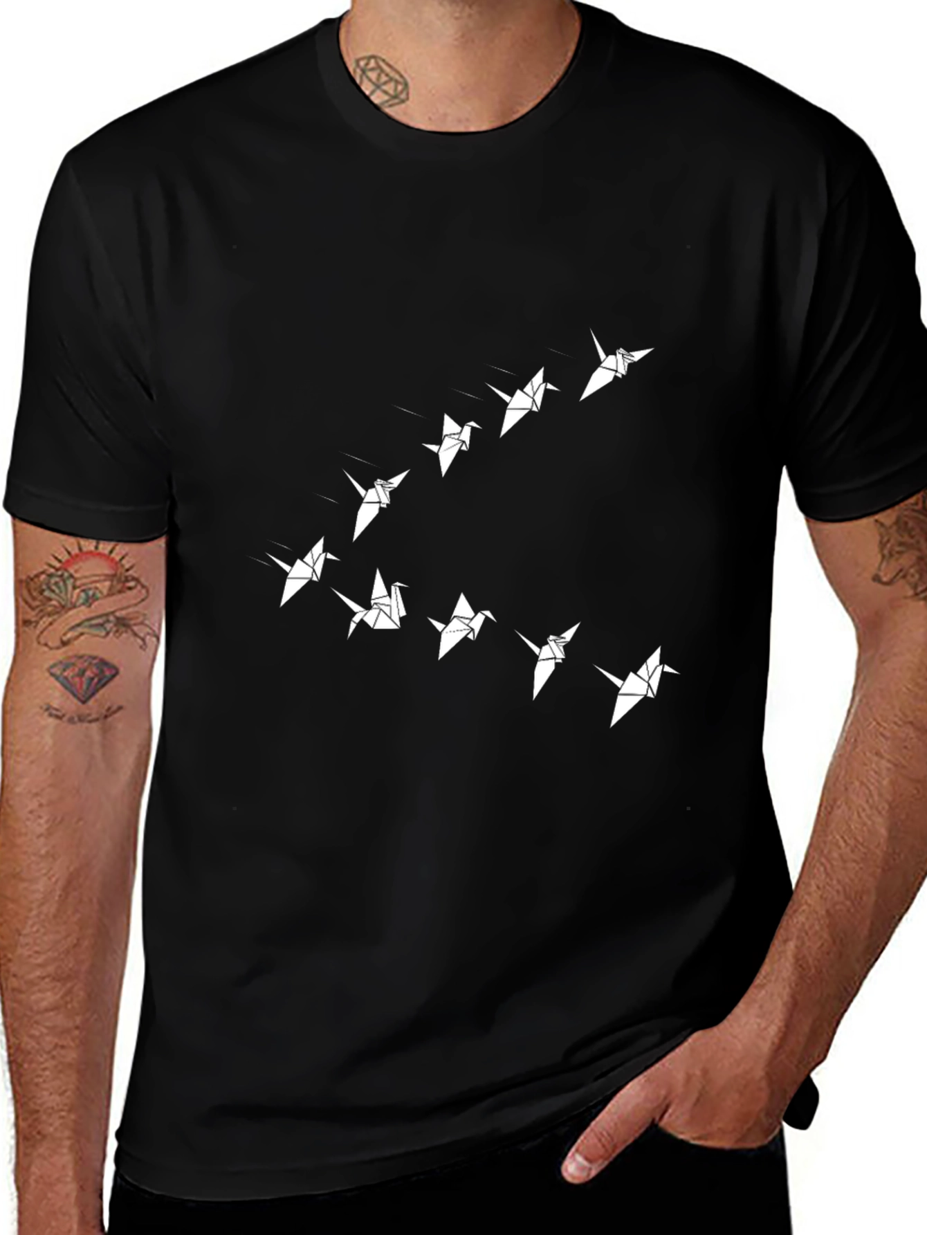 Variant 5 of Origami Birds Graphic Tee - Stylish Black T-Shirt
