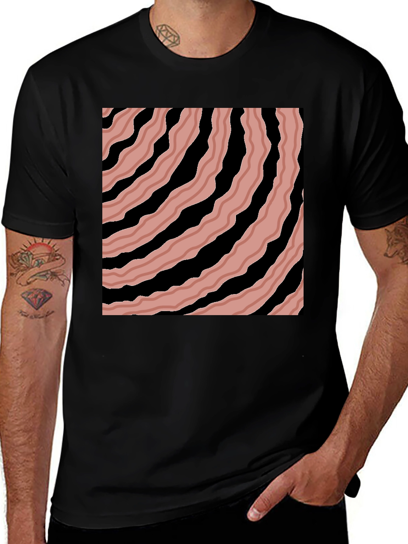 Variant 16 of Abstract Striped Graphic Tee - Men's Black T-Shirt