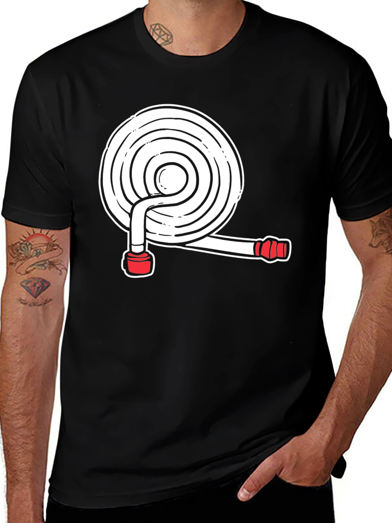 Fire Hose Graphic Tee - Black Cotton Blend Shirt