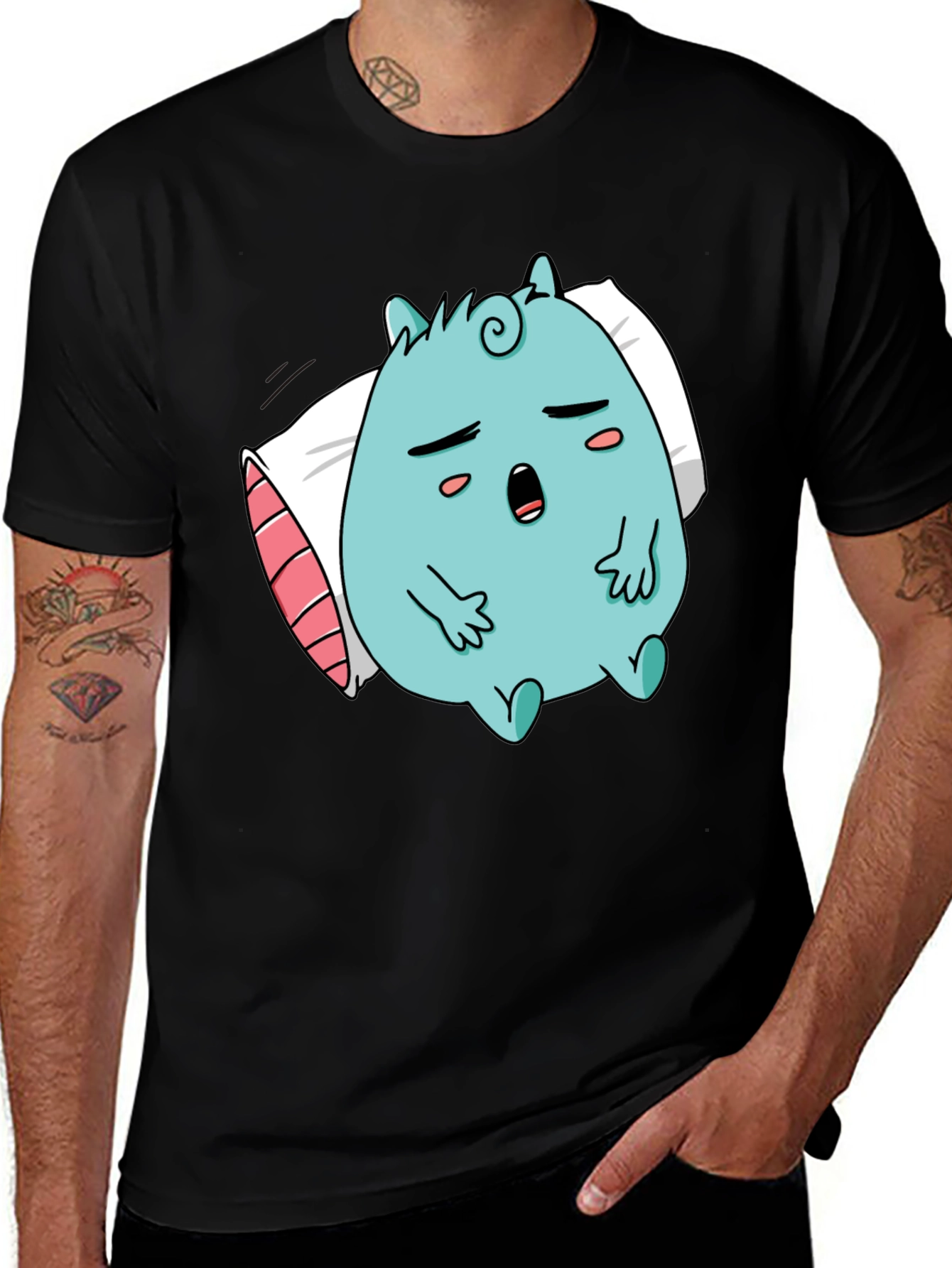 Variant 19 of Sleepy Monster Graphic Tee - Black Cotton Comfort