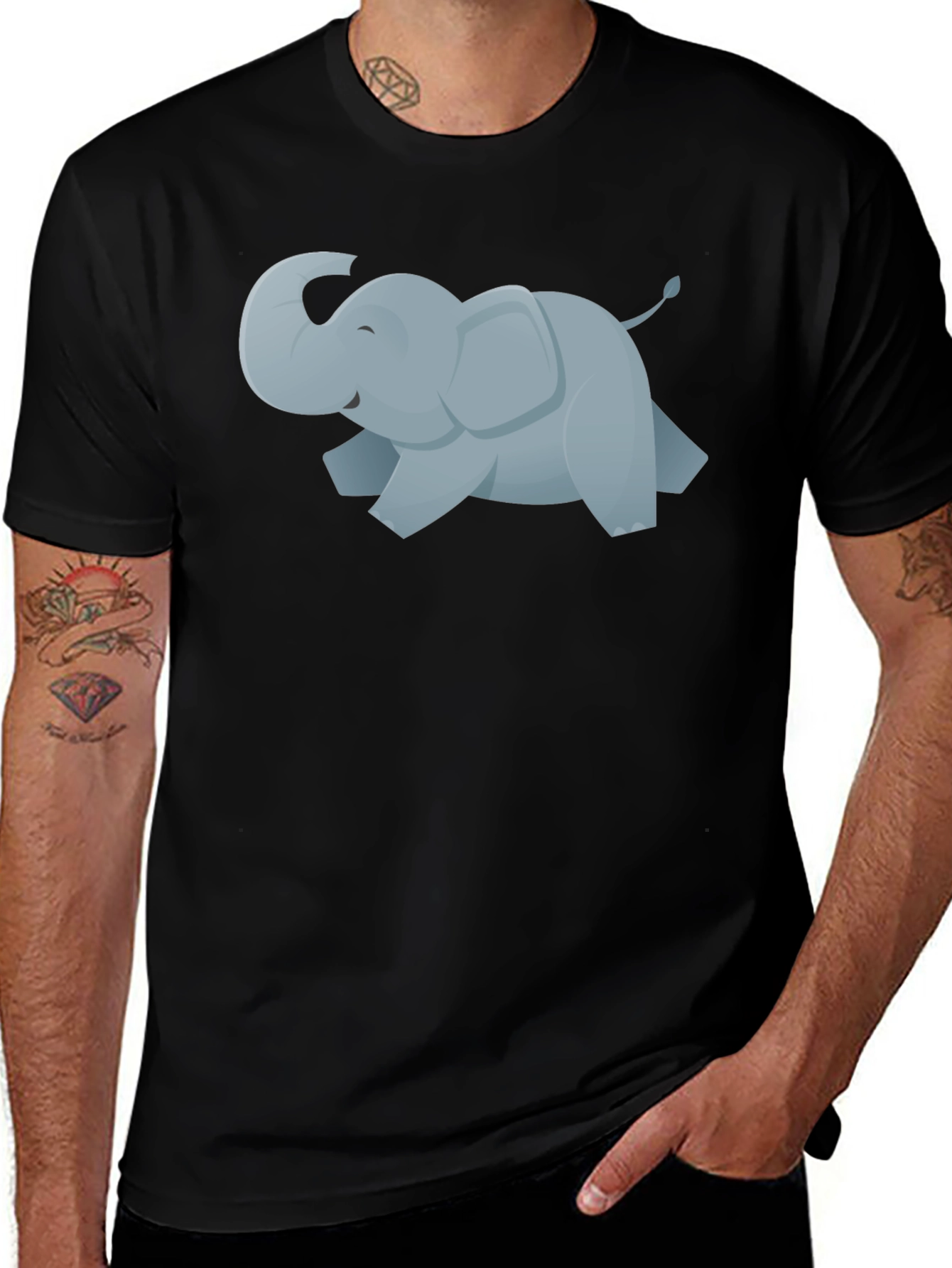 Variant 7 of Cute Elephant Graphic Tee - Casual Black T-Shirt