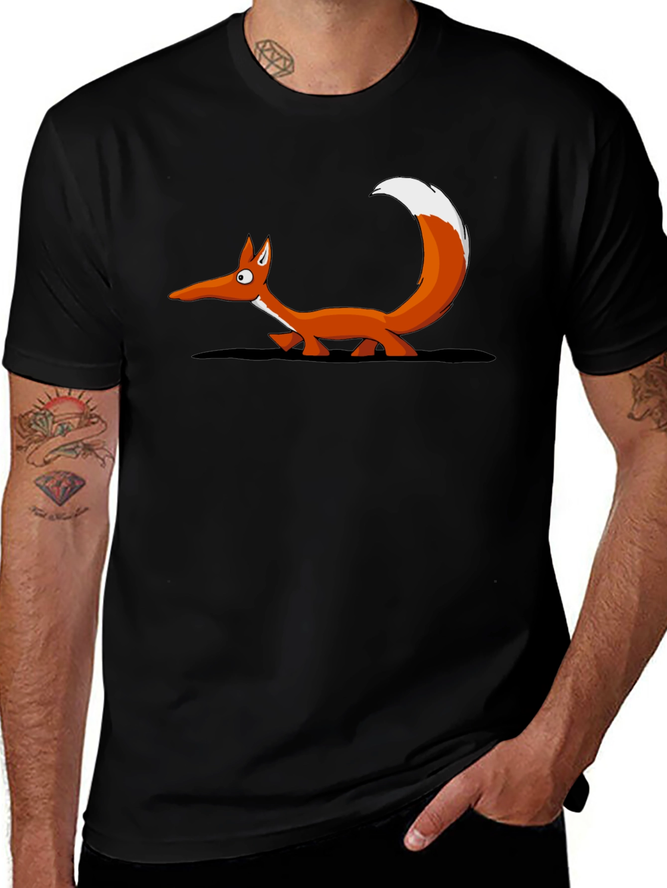Variant 8 of Cartoon Fox Graphic Tee - Black T-Shirt