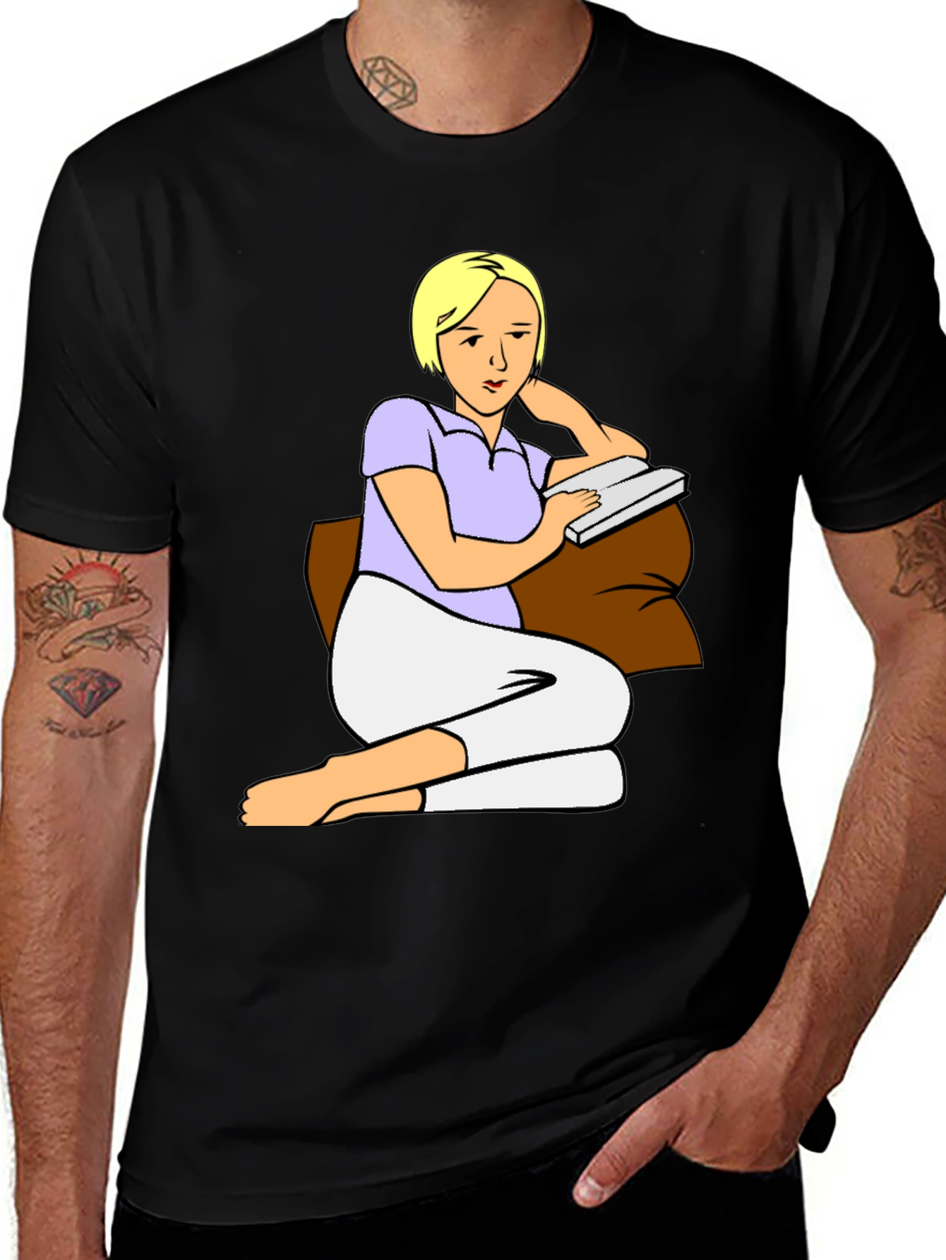 Variant 2 of Cartoon Woman Reading Graphic T-Shirt