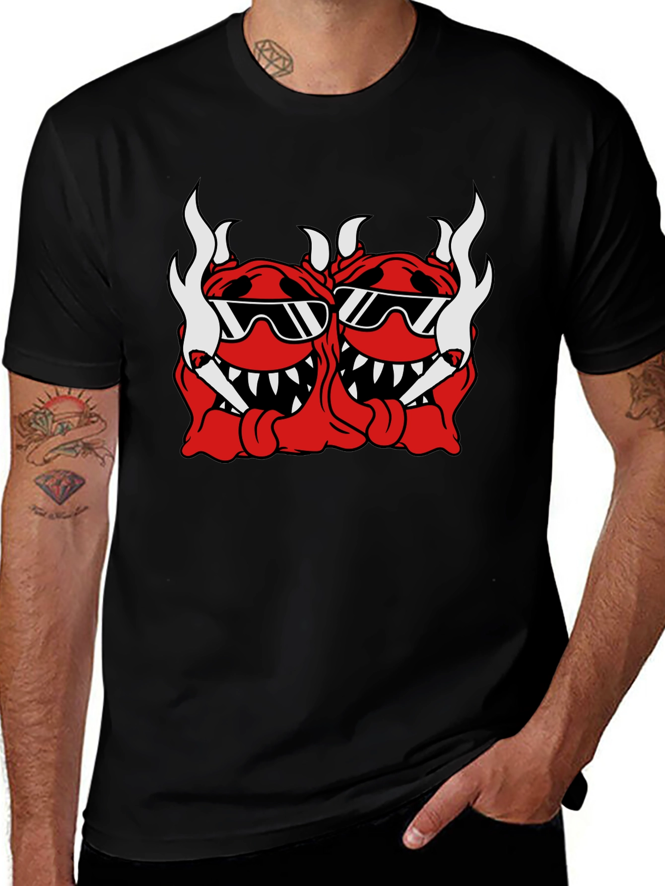 Variant 8 of Cool Devil Duo Graphic Black T-Shirt