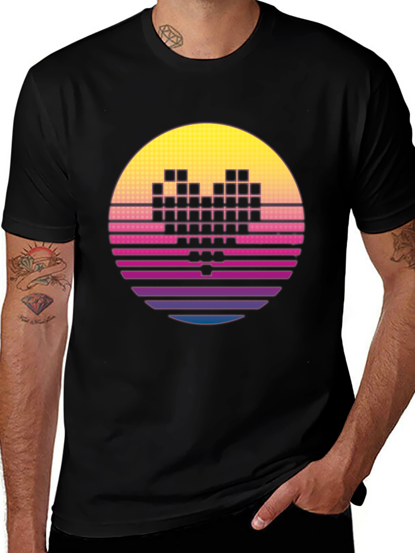 Variant 2 of Retro Pixel Heart T-Shirt - Synthwave Style