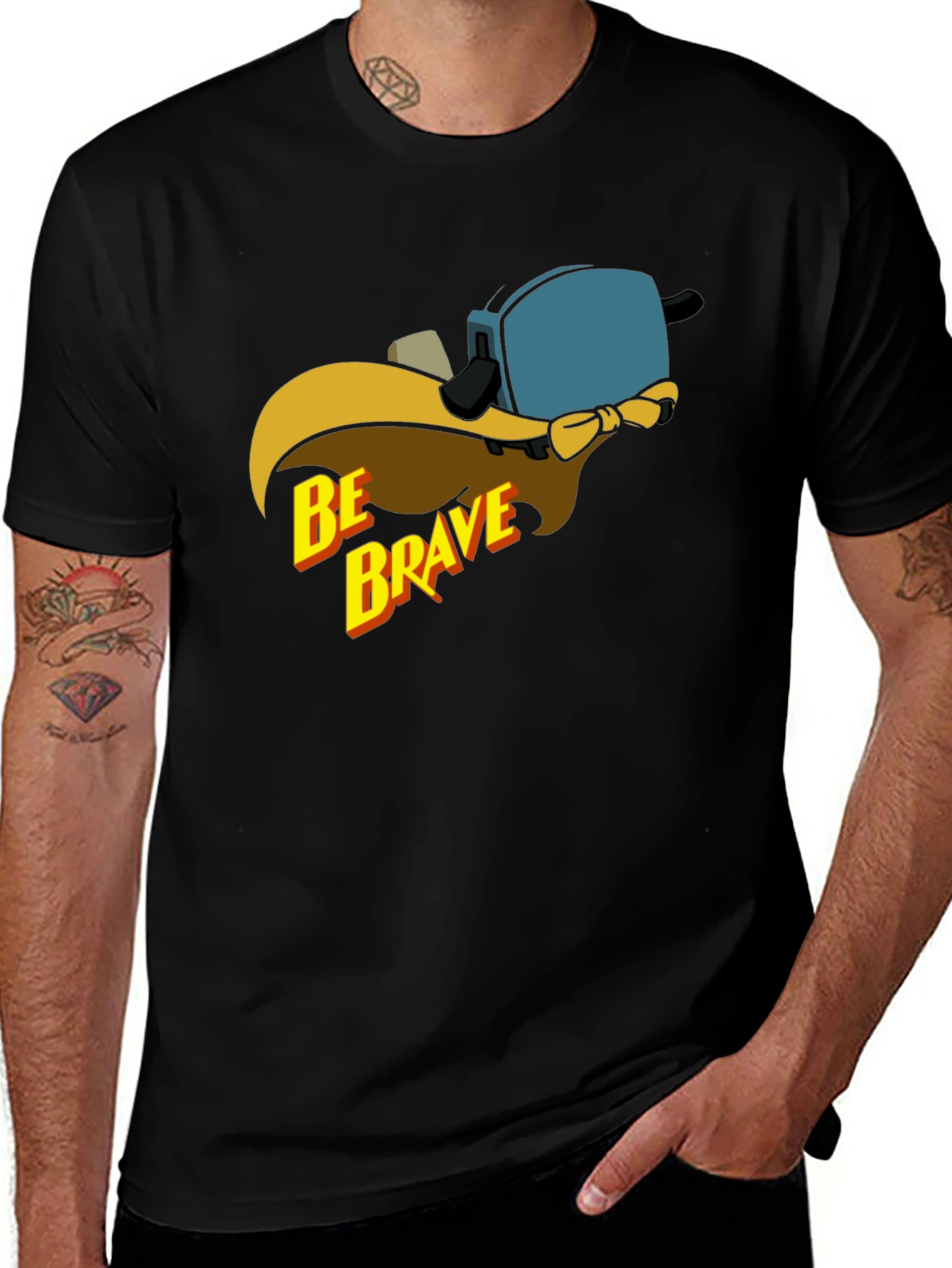 Variant 16 of Be Brave Toaster T-Shirt - Black Crew Neck Graphic Tee