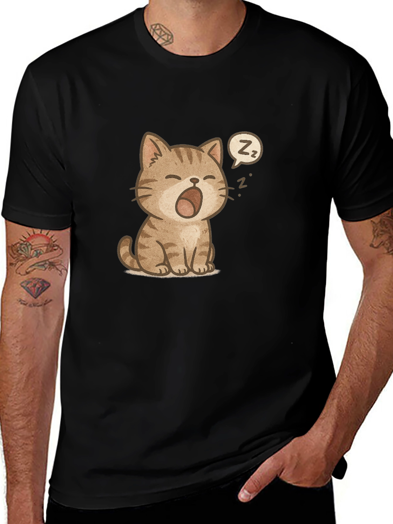 Variant 12 of Cute Sleeping Cat Graphic Black T-Shirt