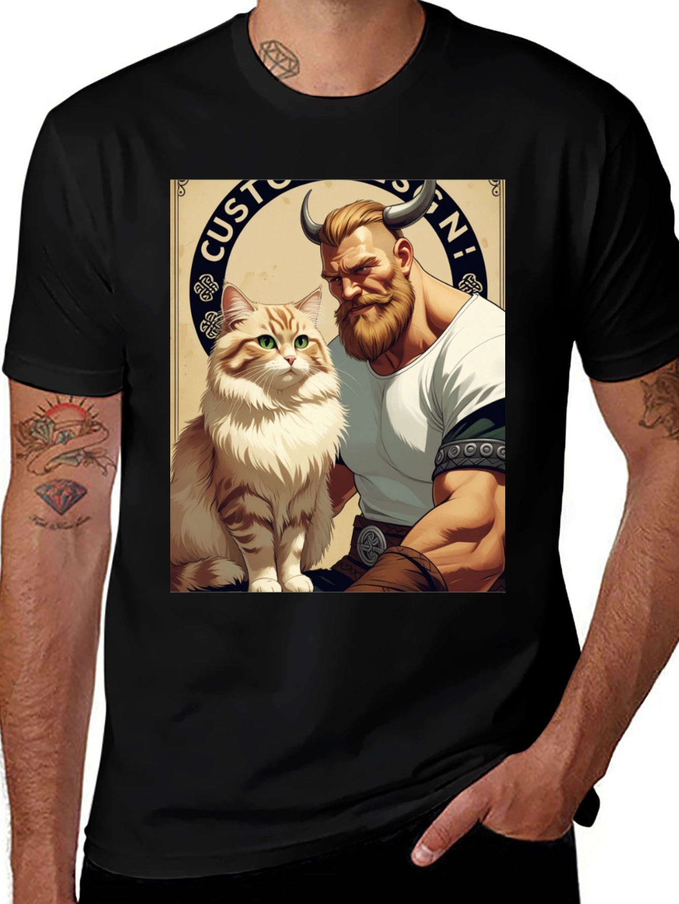Variant 4 of Viking & Cat Graphic Tee - Custom Design!