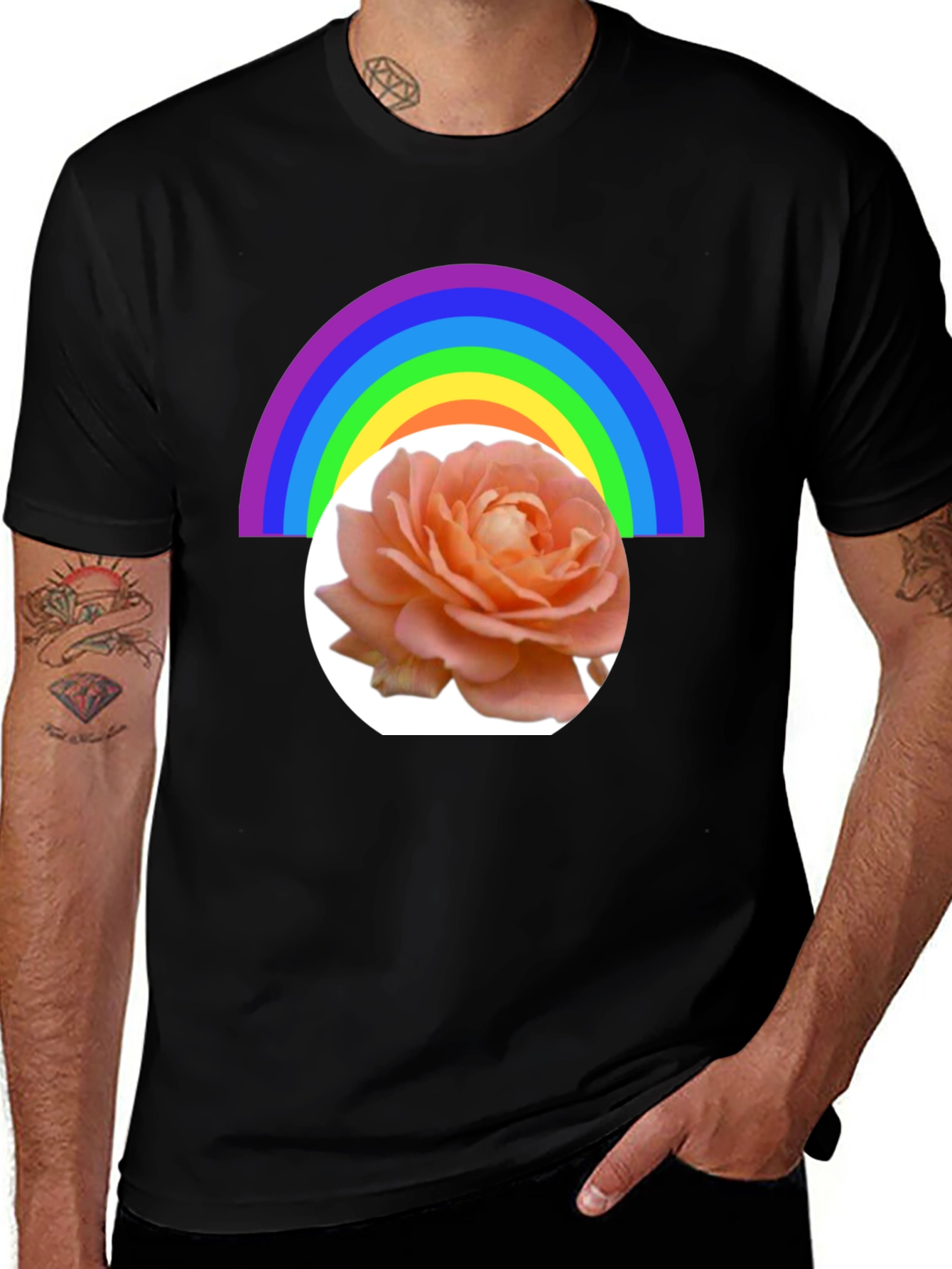 Variant 10 of Rainbow Rose Graphic Tee - Stylish Casual Wear