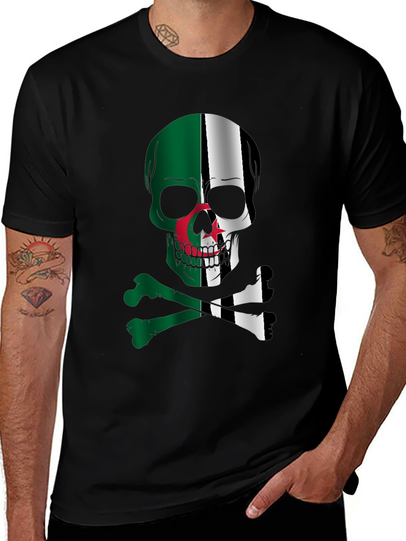 Algeria Flag Skull Graphic T-Shirt