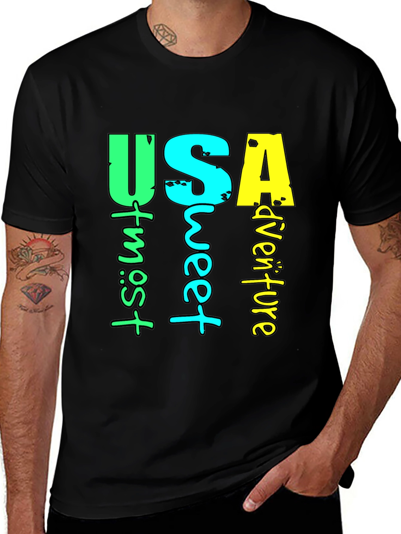 Variant 24 of USA Adventure Graphic Print Black T-Shirt