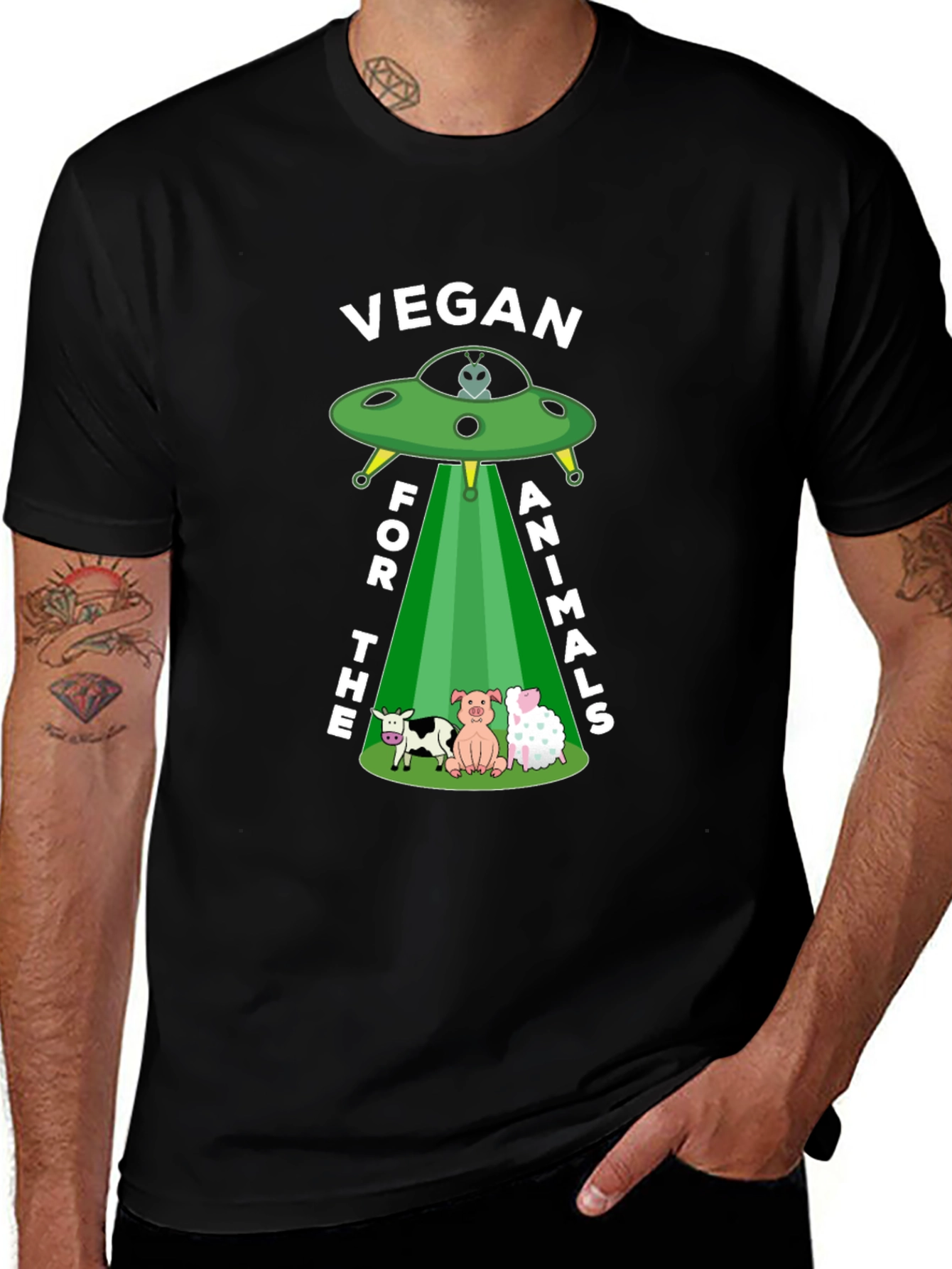 Variant 7 of Vegan for the Animals T-Shirt - UFO Design