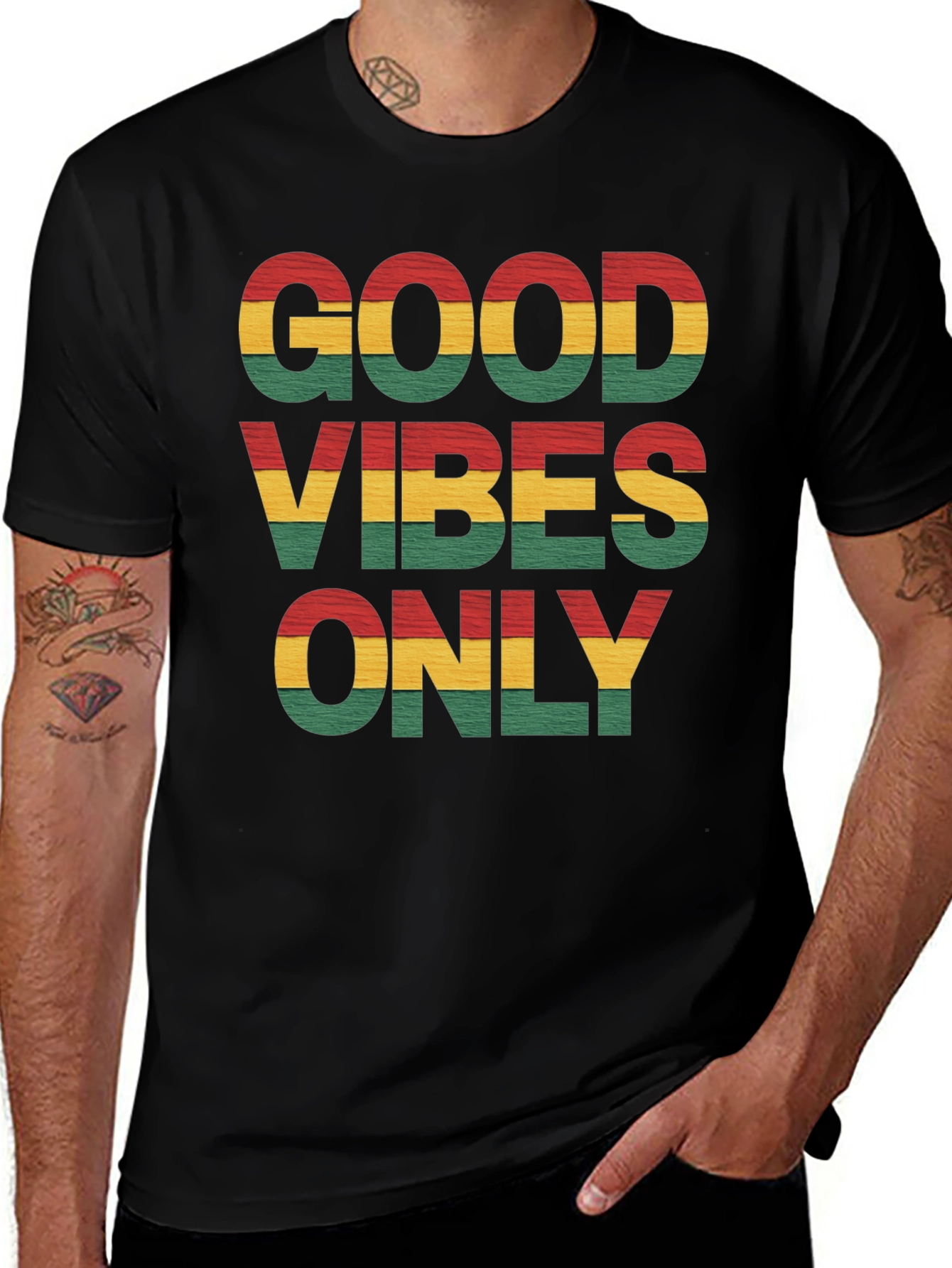 Variant 13 of Good Vibes Only Graphic Tee - Rasta Colors