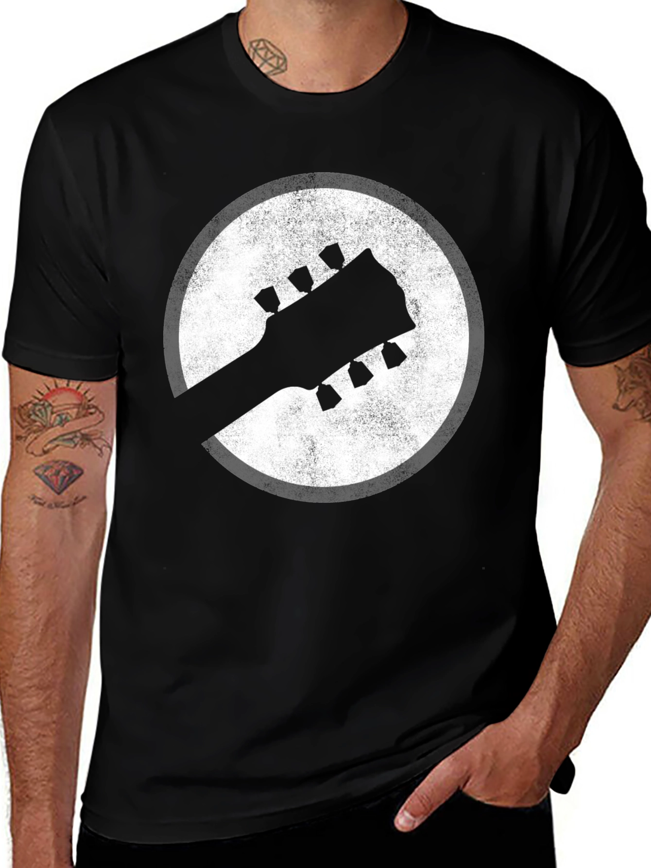 Variant 11 of Guitar Headstock Graphic Tee - Black