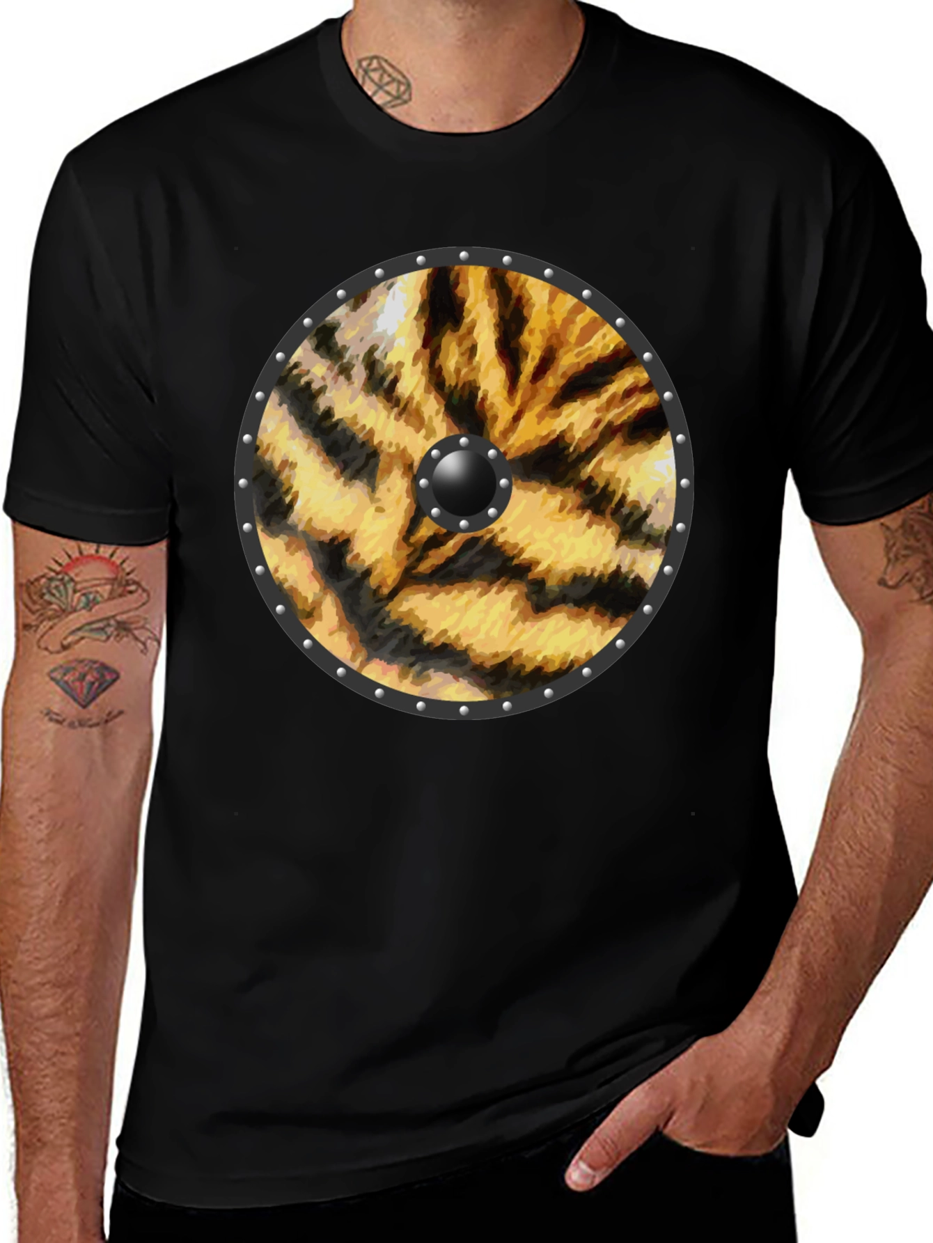 Variant 28 of Tiger Stripe Shield Graphic Tee - Viking Style