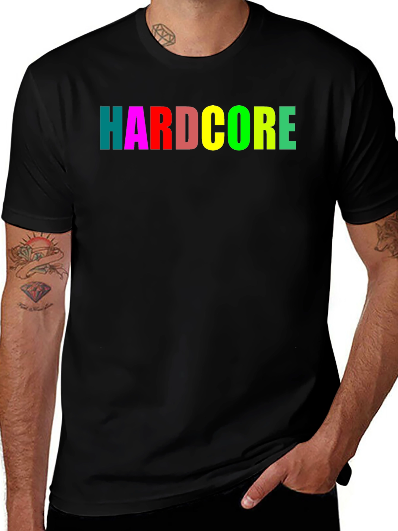 Variant 14 of Hardcore Rainbow Text Black T-Shirt