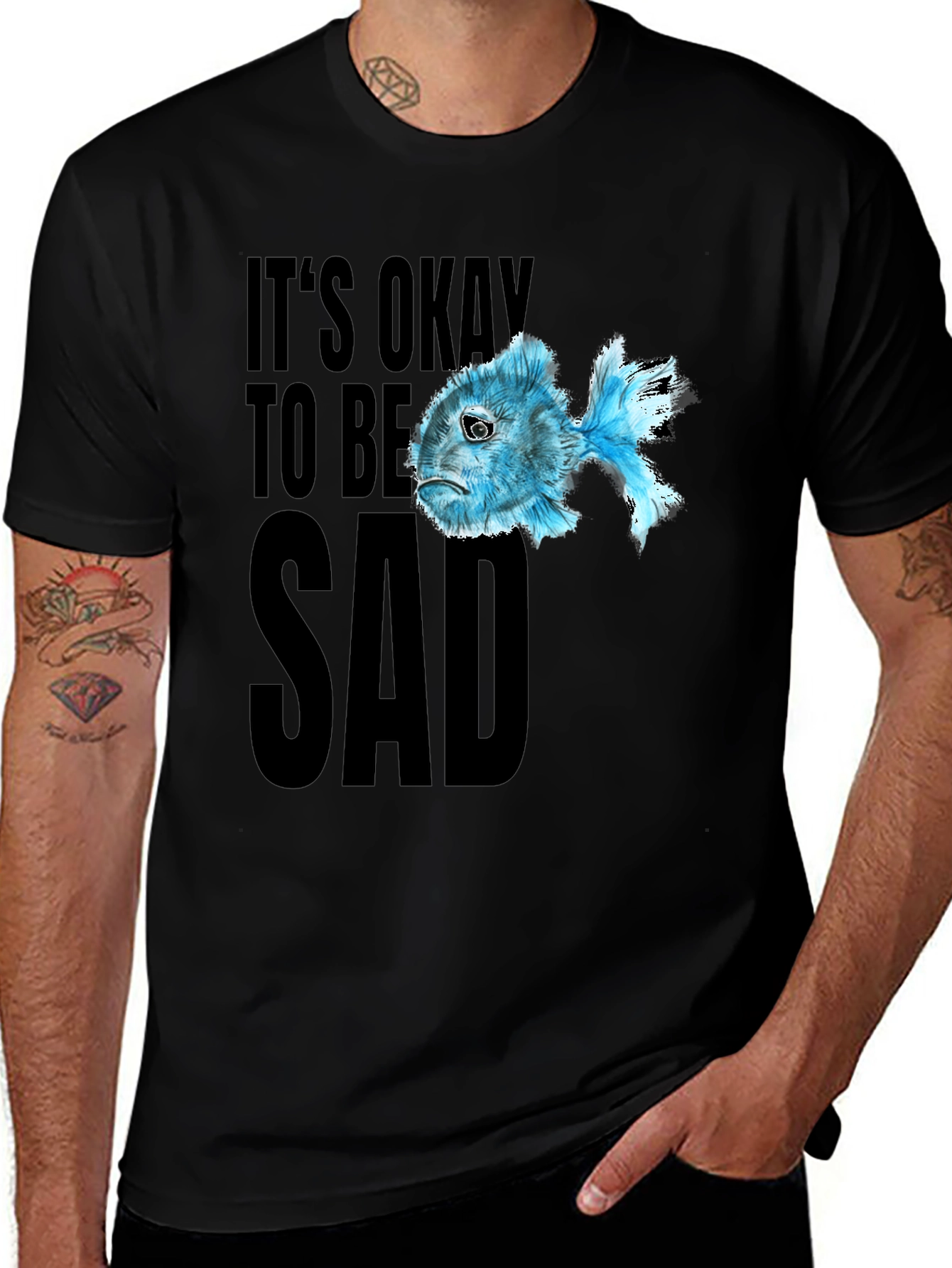 Variant 30 of Sad Fish Graphic T-Shirt - It's Okay to Be Sad - Black