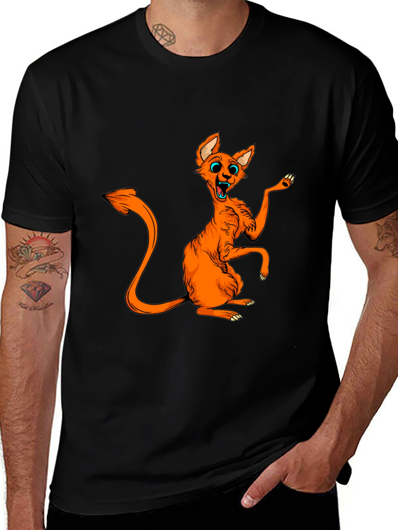 Variant 14 of Orange Cartoon Cat Graphic Tee - Quirky Fun!