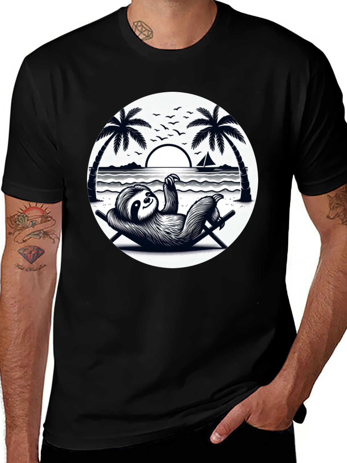 Variant 26 of Relaxed Sloth Beach Graphic Tee