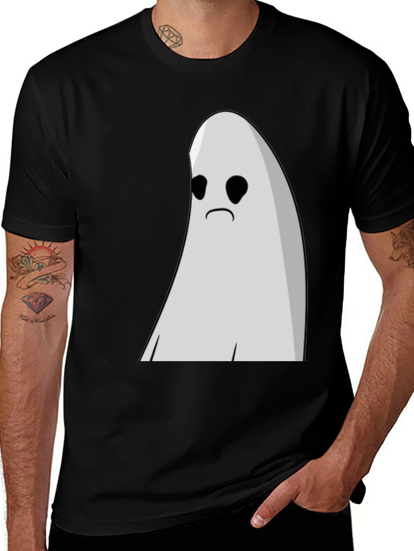 Variant 7 of Sad Ghost Graphic T-Shirt - Black Cotton Tee