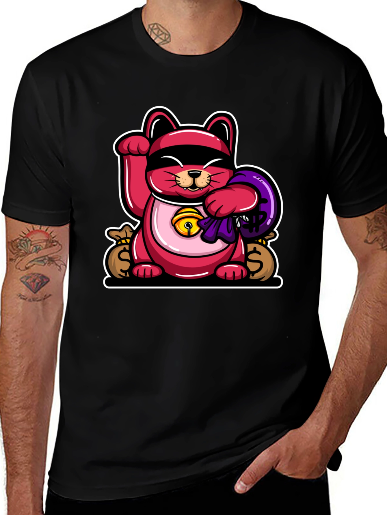Variant 13 of Lucky Cat Robber Graphic Tee - Black T-Shirt