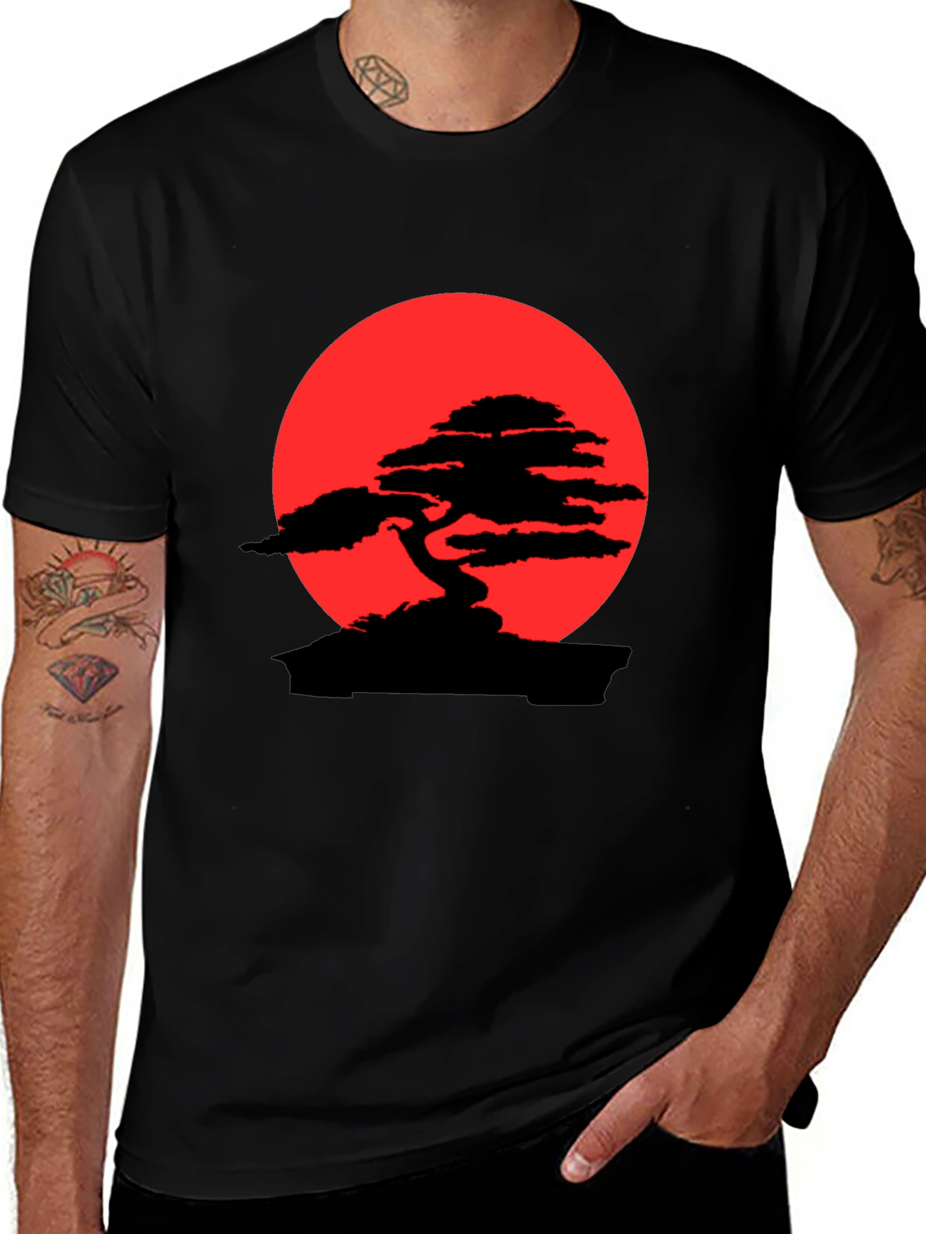 Bonsai Tree T-Shirt - Red Sun Japanese Zen Design