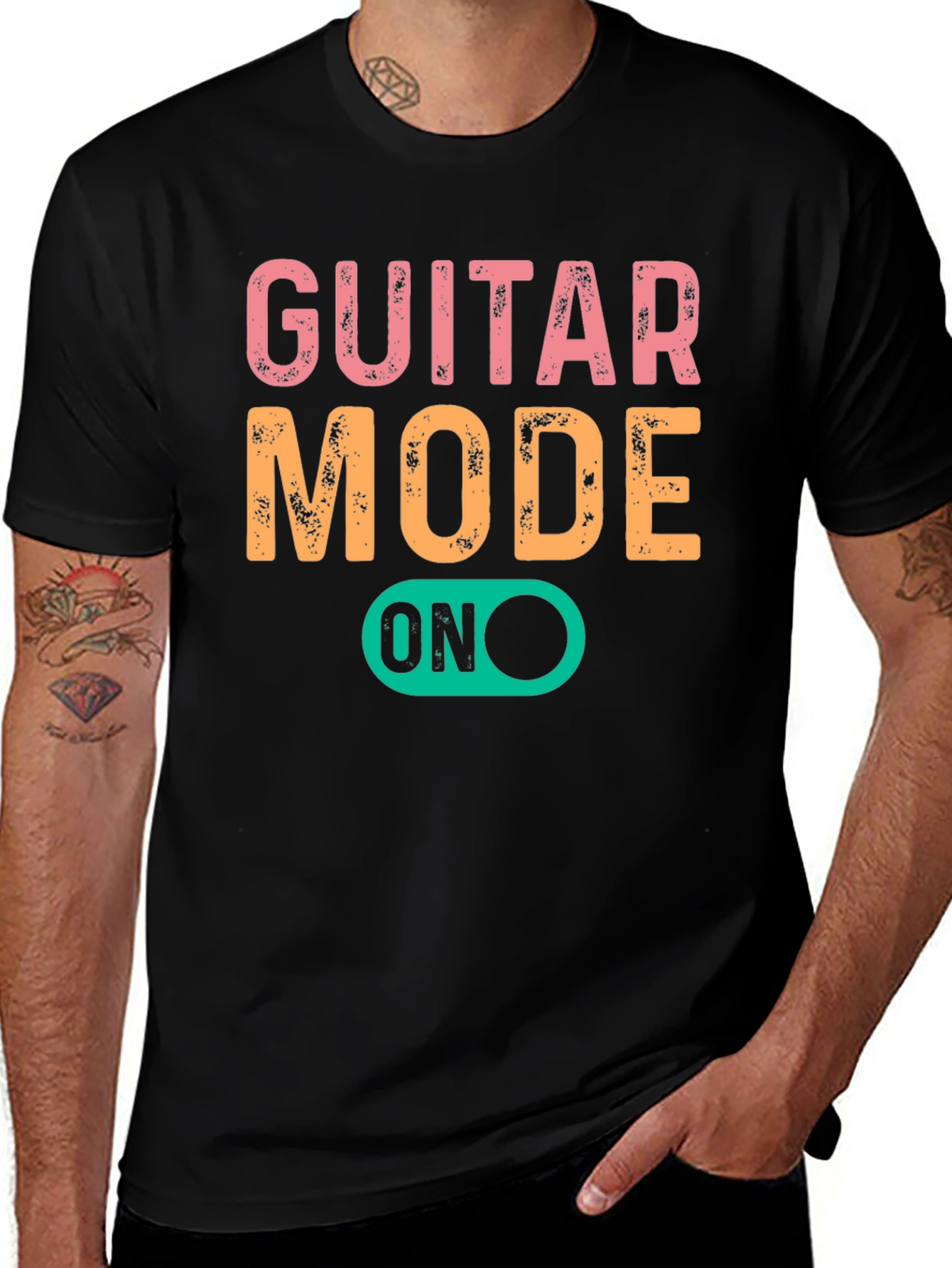 Variant 18 of Guitar Mode On Graphic Tee - Black Cotton T-Shirt