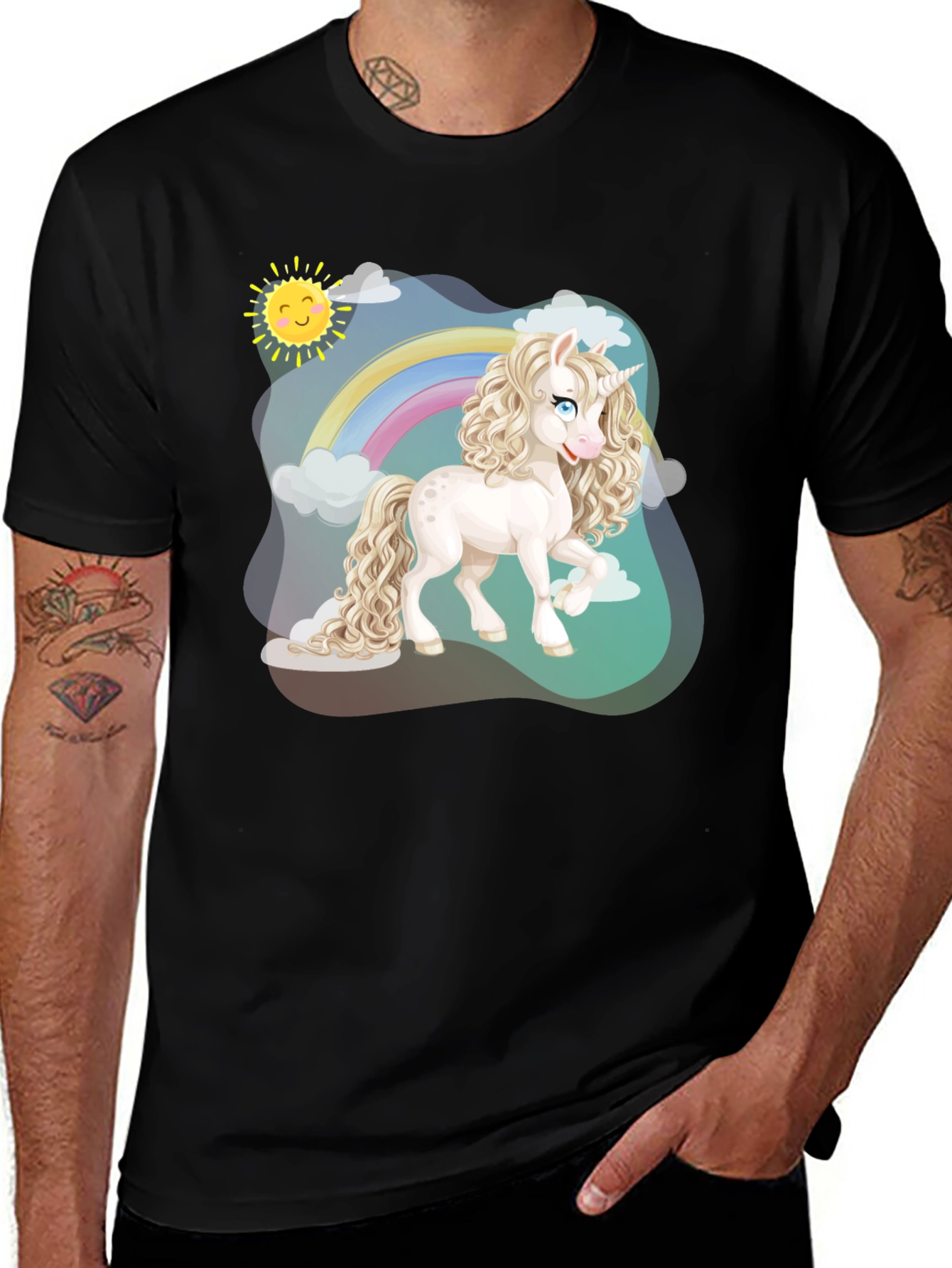 Variant 11 of Unicorn Rainbow Graphic Tee - Men's Black T-Shirt