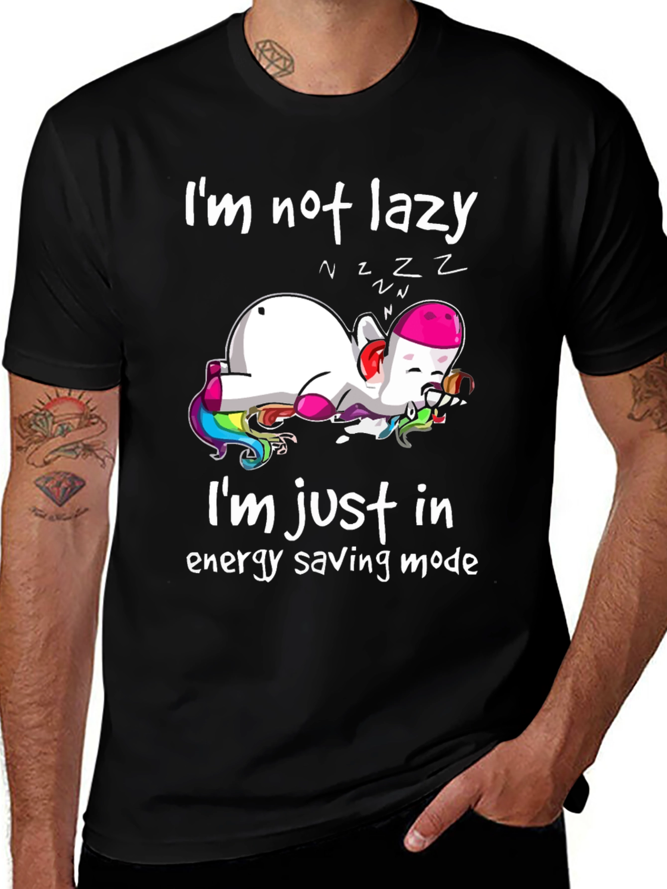 Variant 6 of Lazy Unicorn Energy Saving Mode T-Shirt
