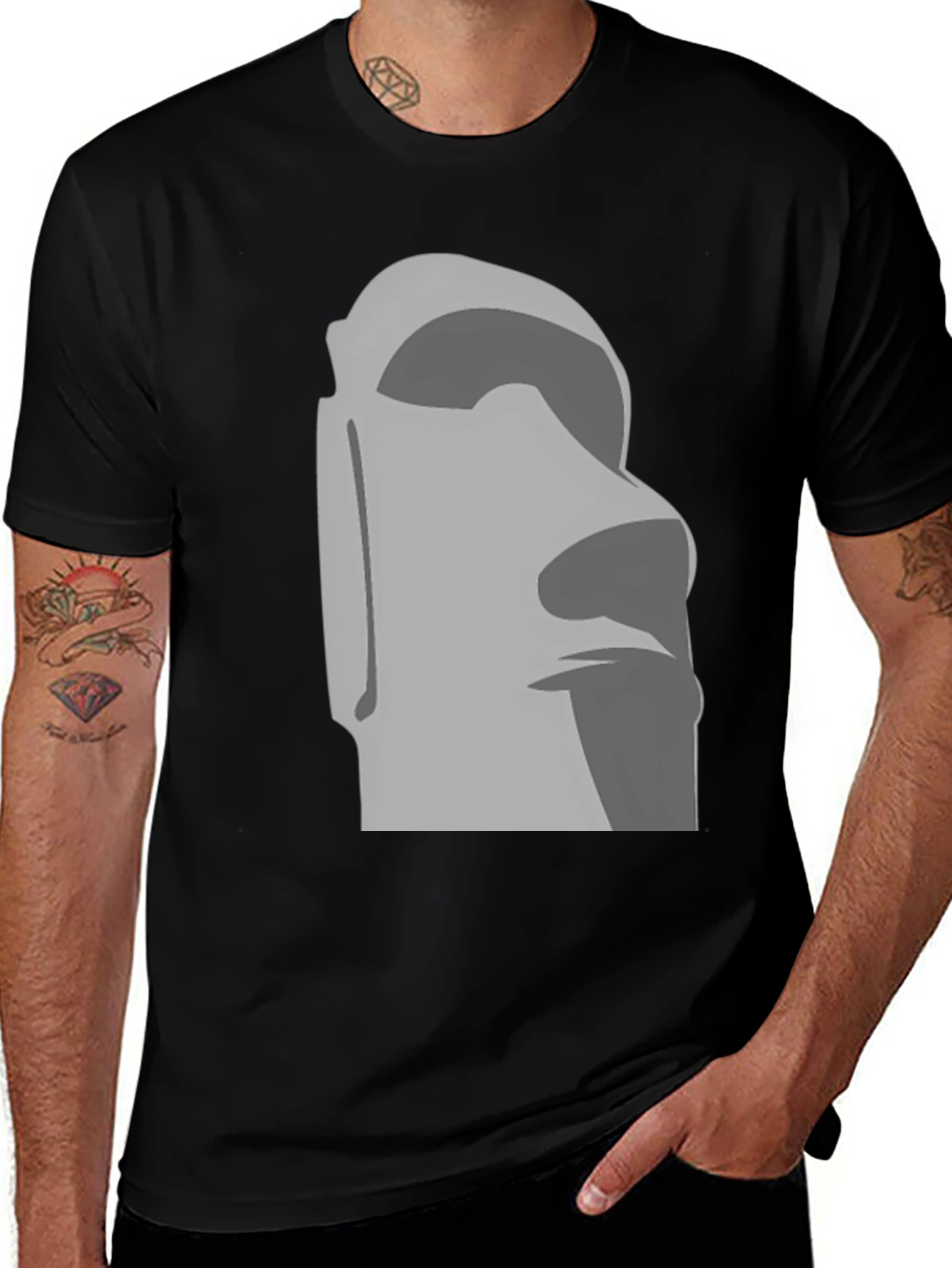 Moai Head Graphic Tee - Easter Island Stone Statue T-Shirt