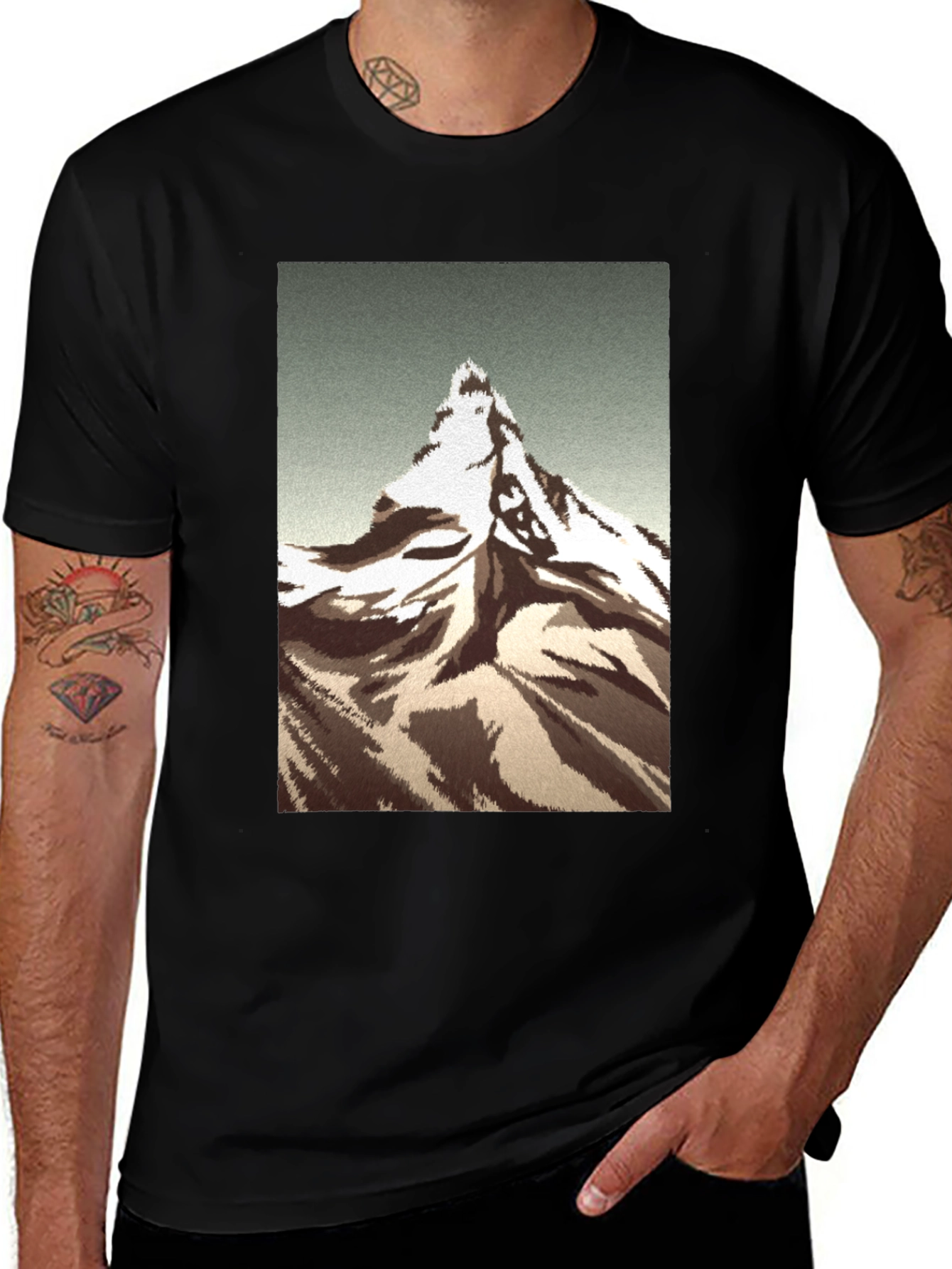 Variant 19 of Mountain Peak Graphic Tee - Black Cotton T-Shirt