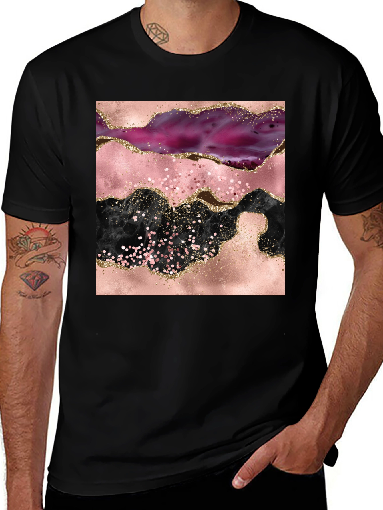Variant 7 of Abstract Geode Print Black Crew Neck T-Shirt