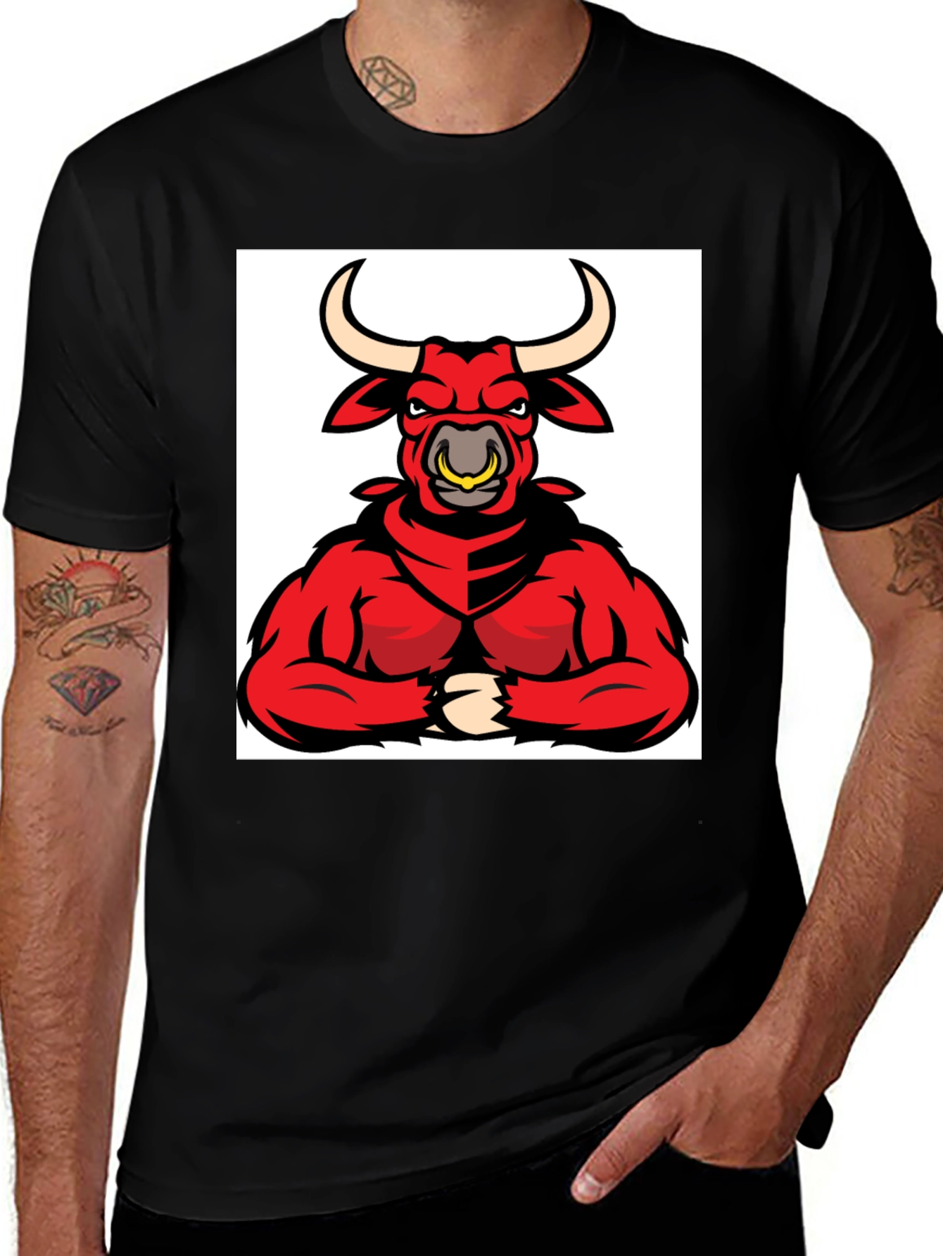 Variant 5 of Men's Black T-Shirt with Red Bull Graphic