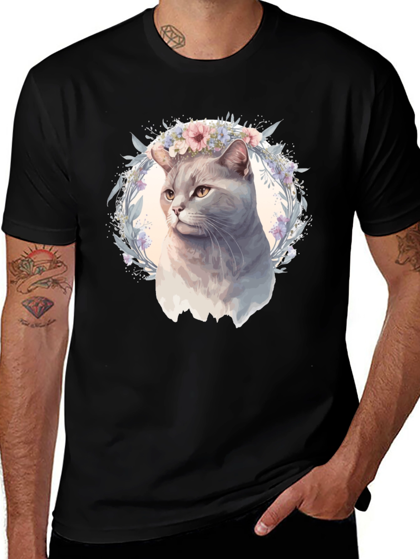 Variant 5 of Cat Floral Crown T-Shirt