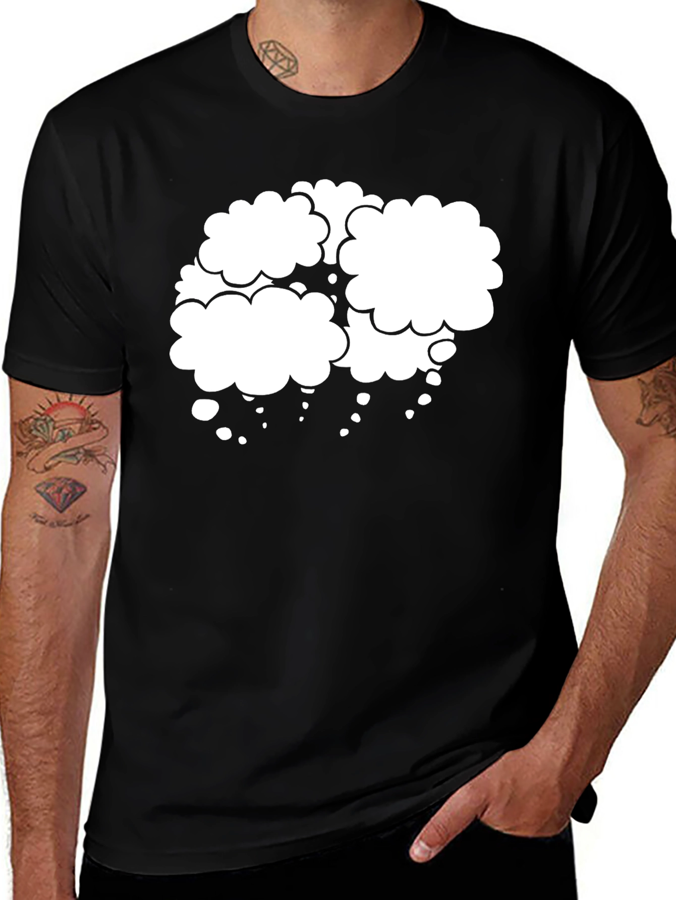 Variant 17 of Black T-Shirt with White Cloud Design