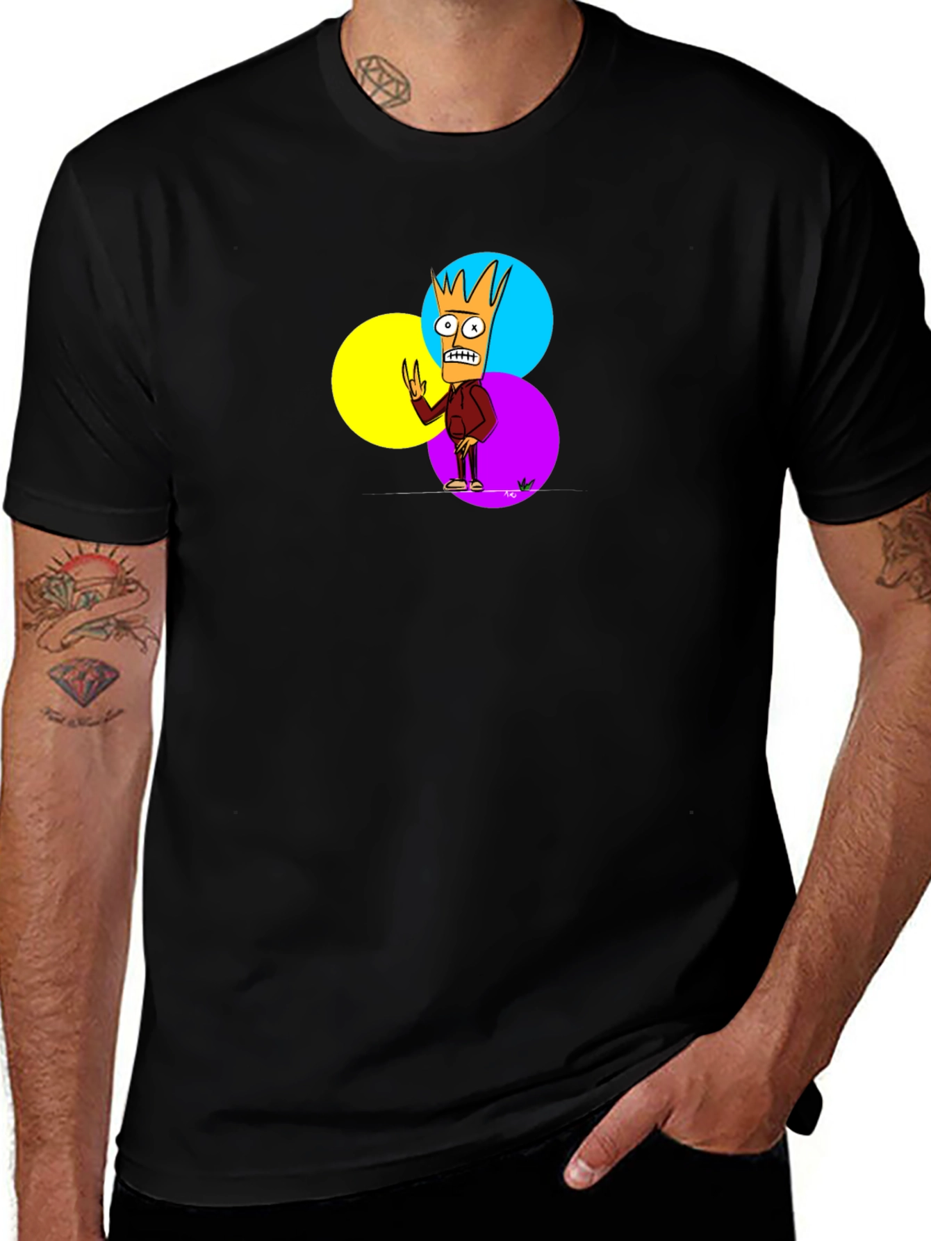 Variant 14 of Cartoon Character Graphic Black T-Shirt
