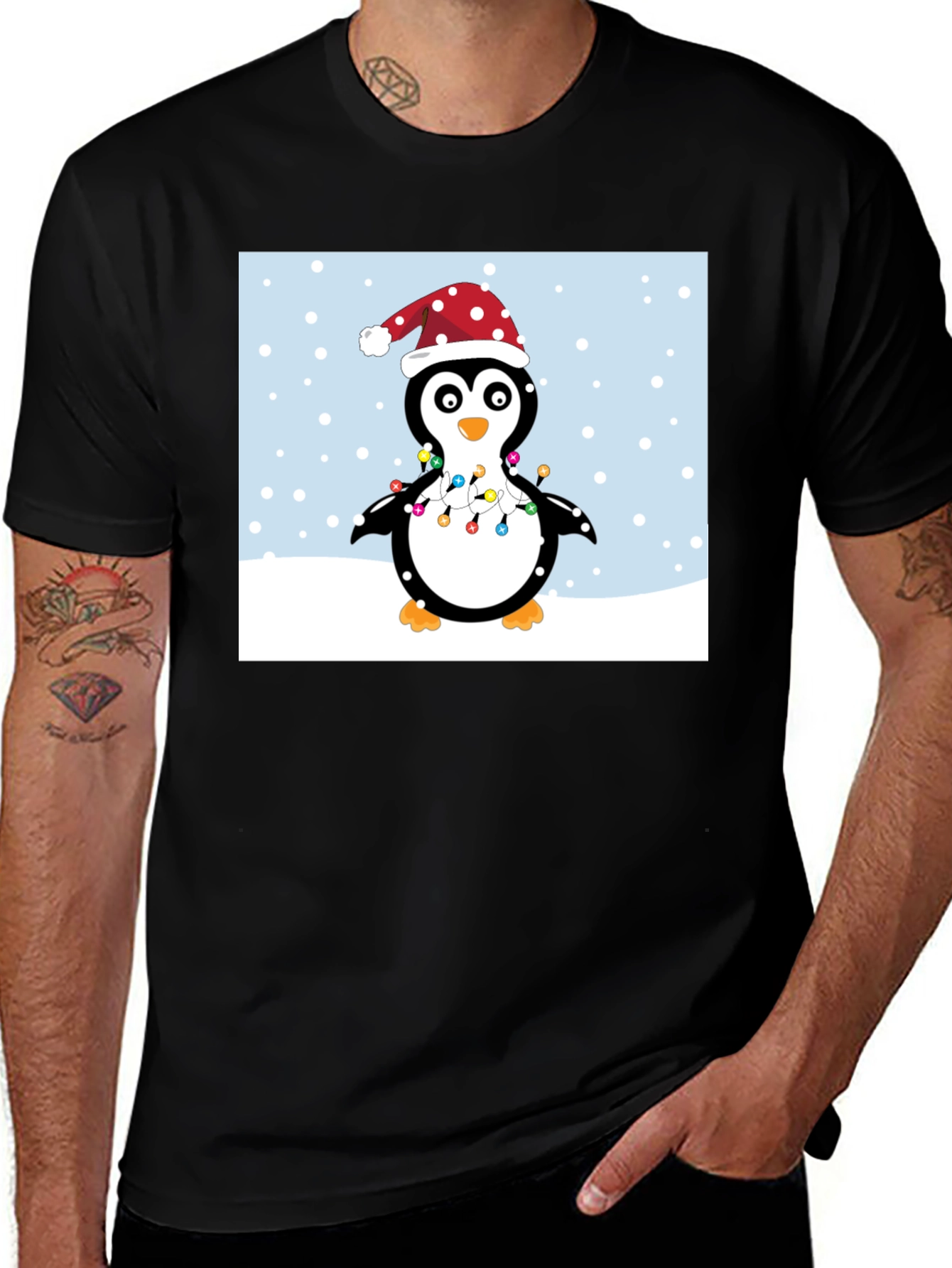 Variant 22 of Festive Penguin Christmas Lights Graphic Tee