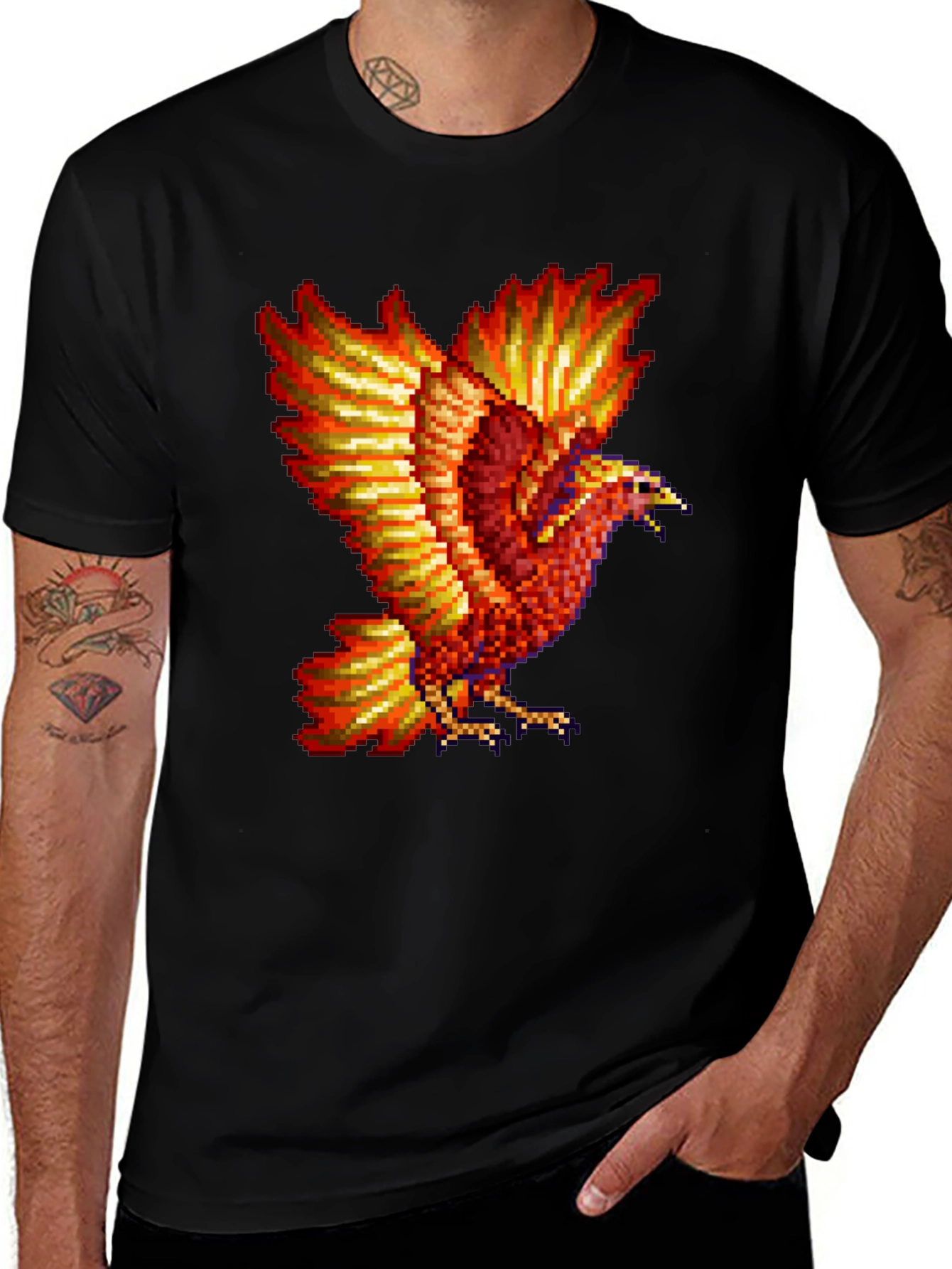 Variant 2 of Pixelated Phoenix Graphic Tee - Retro Gamer Style