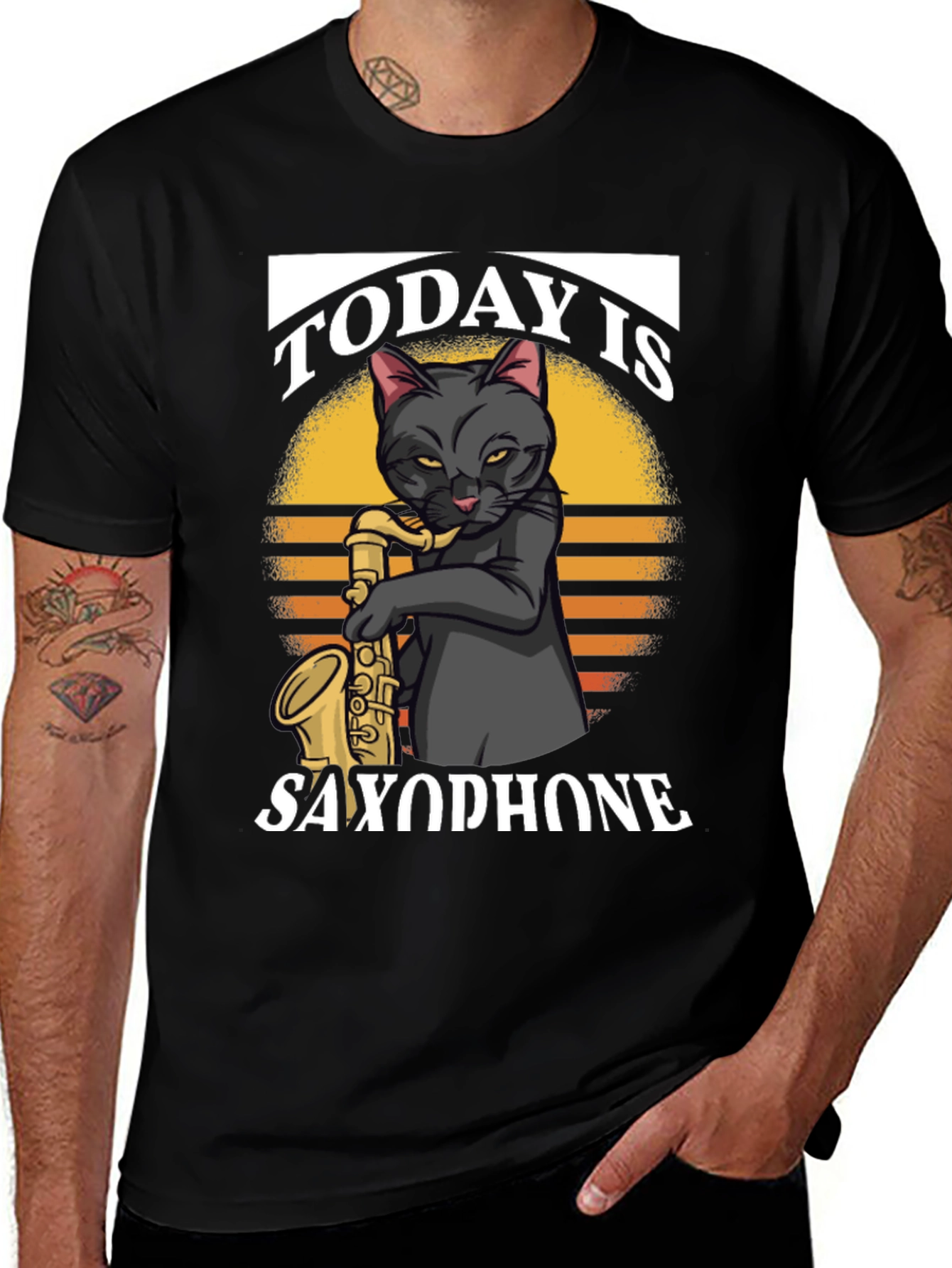 Cat Saxophone T-Shirt - "Today Is Saxophone Day"