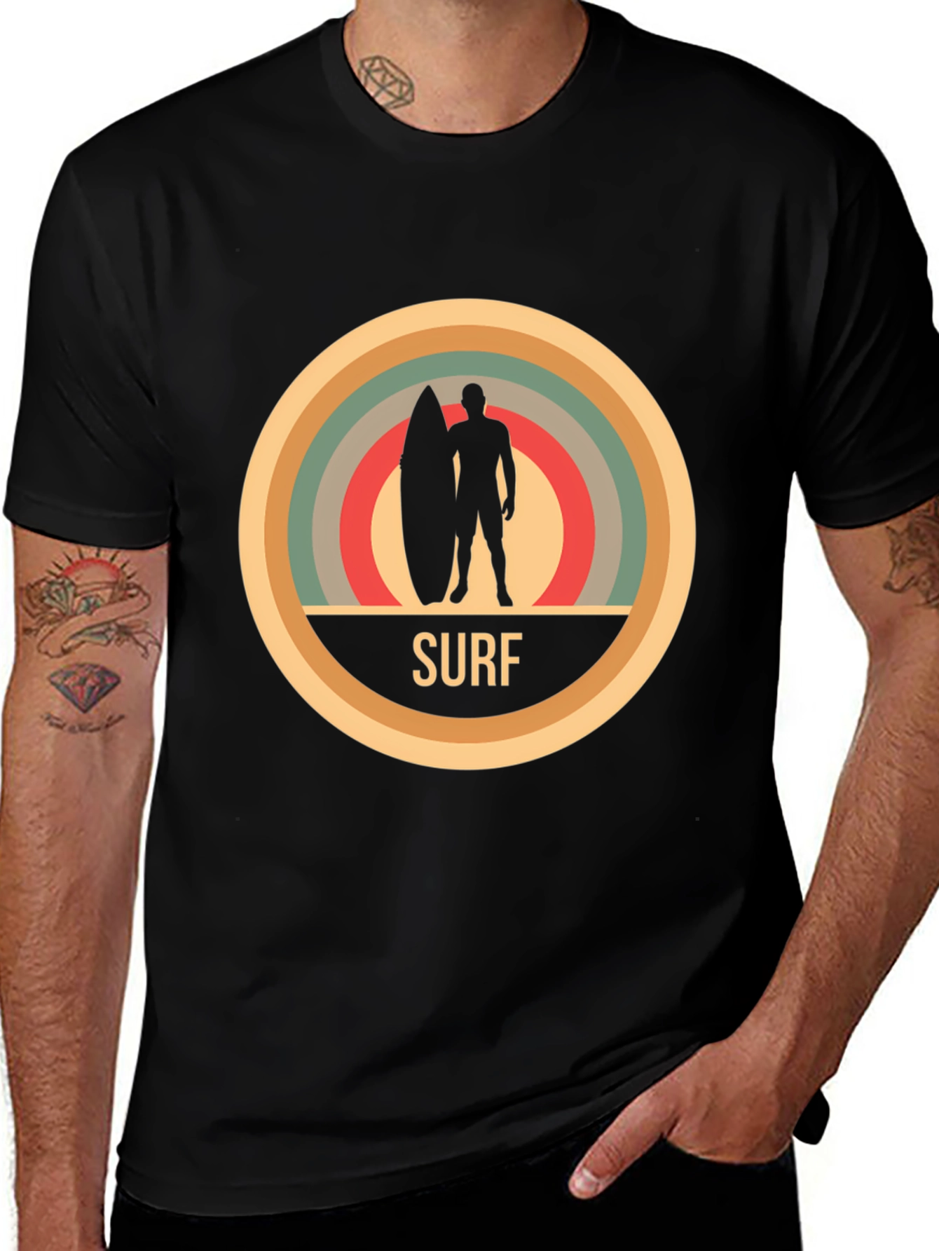 Variant 16 of Retro Surf T-Shirt - Black Cotton Tee