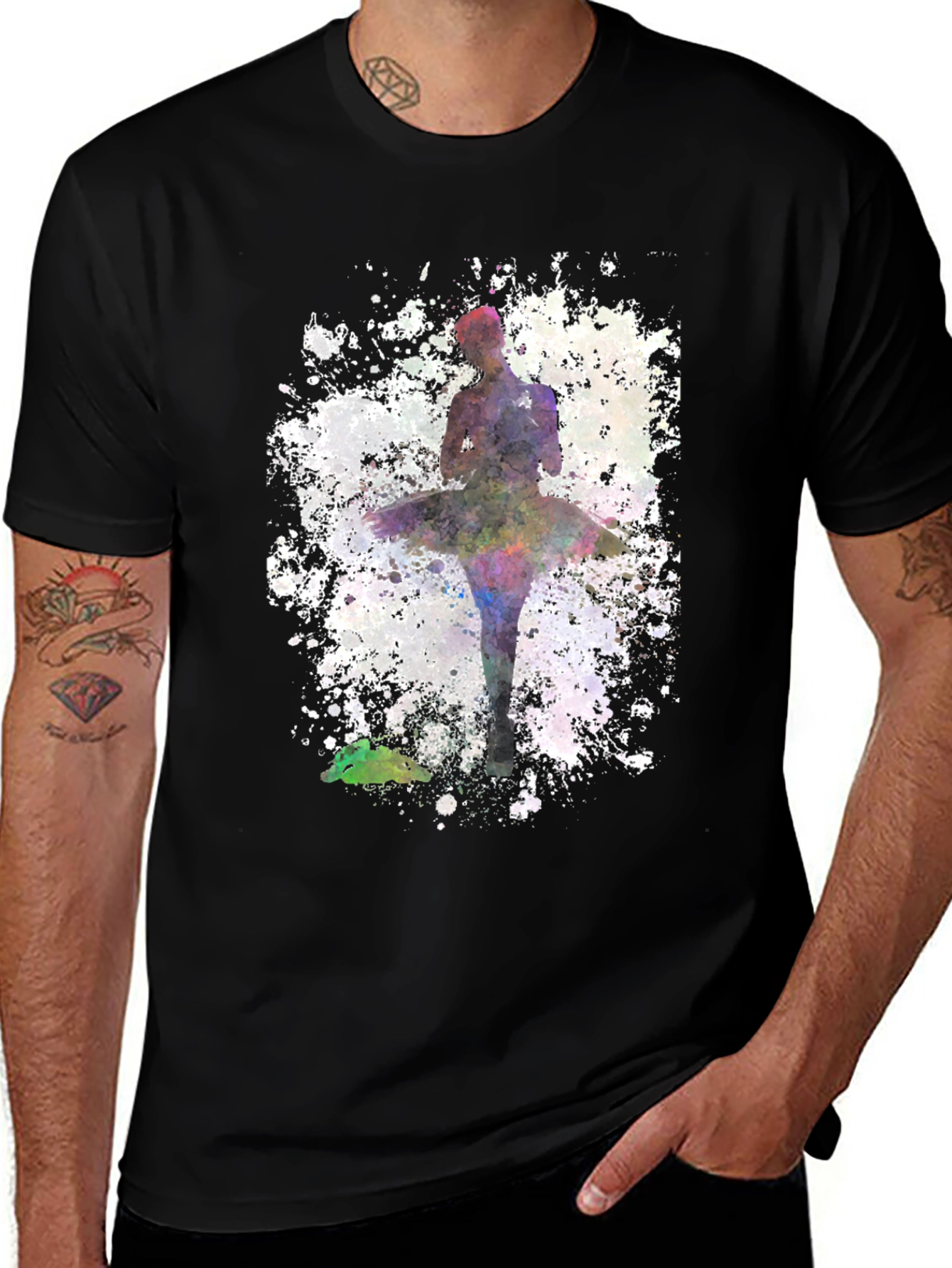 Black Watercolor Ballerina Black T-Shirt - Dance Lover Tee main image