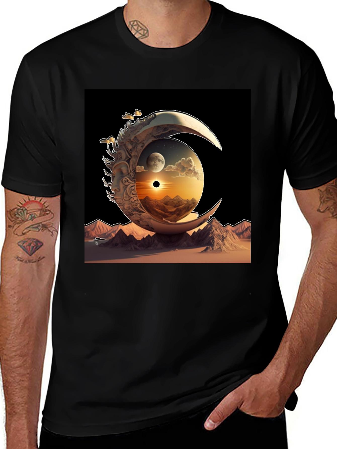 Variant 6 of Celestial Crescent T-Shirt - Cosmic Eclipse Design