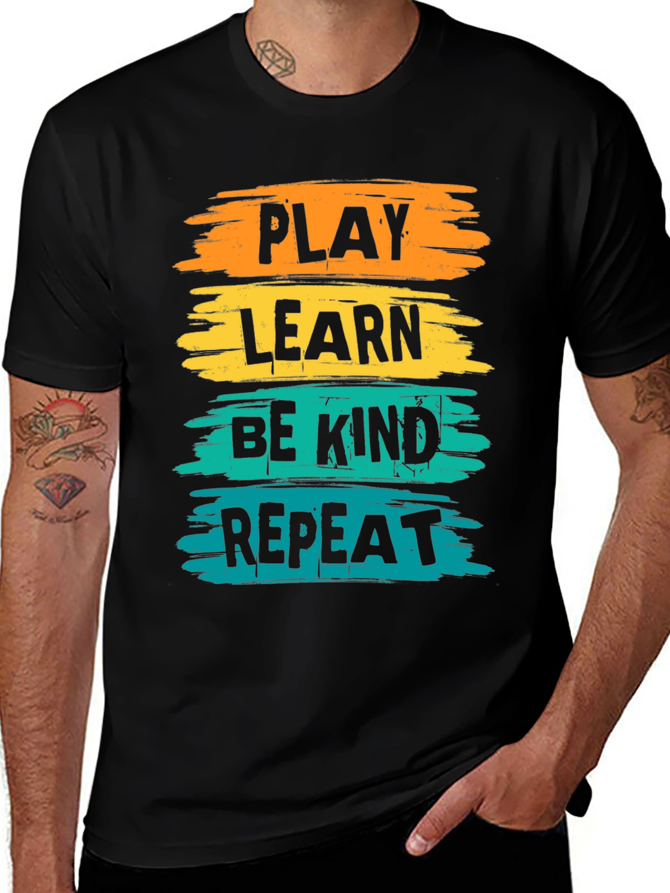 Variant 8 of Play Learn Be Kind Repeat Black T-Shirt