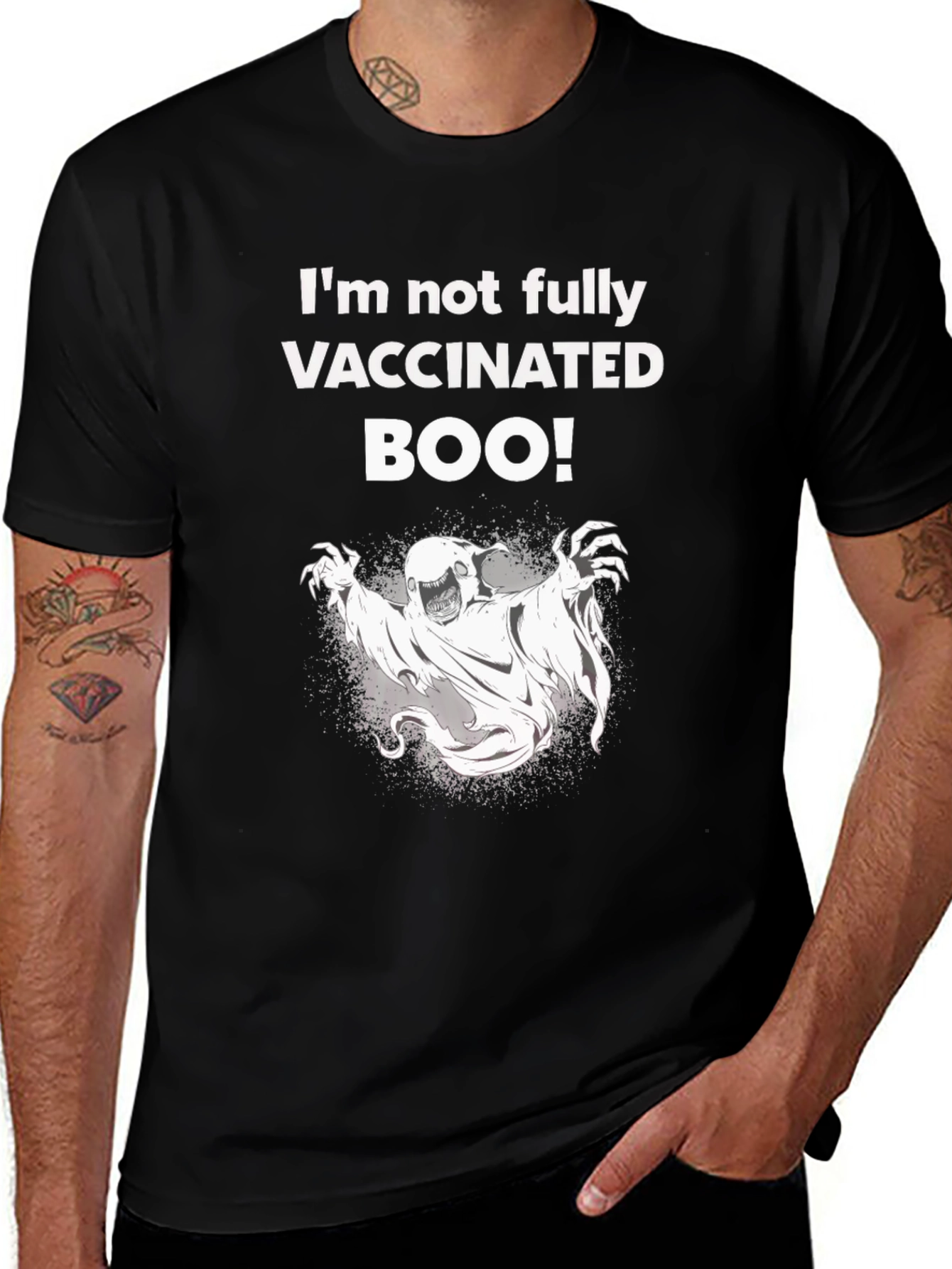 Variant 3 of Humorous 'Not Fully Vaccinated' Ghost T-Shirt