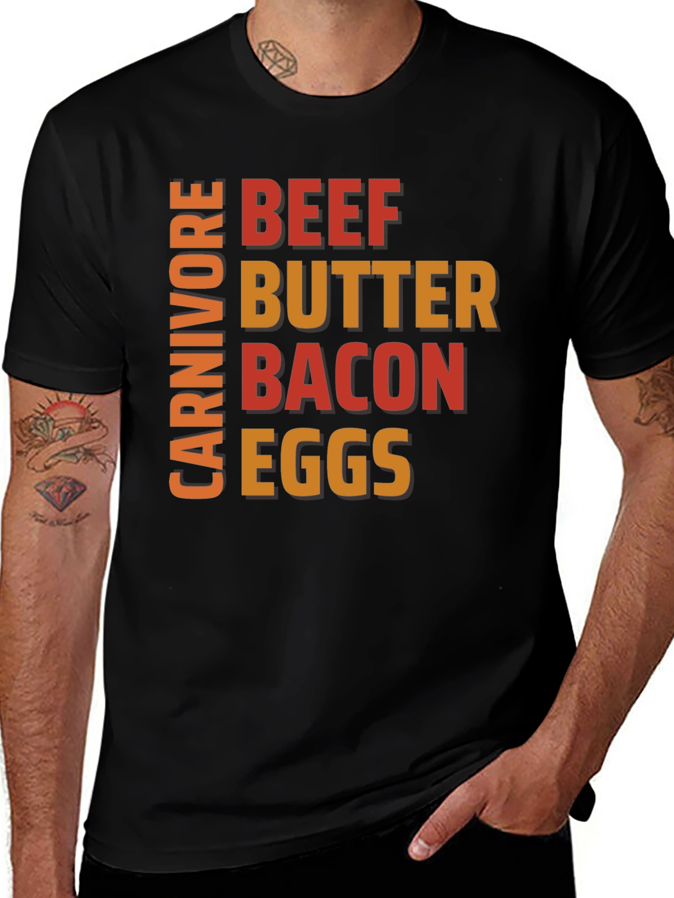 Variant 27 of Carnivore Diet Black T-Shirt - Beef, Bacon, Butter, Eggs!