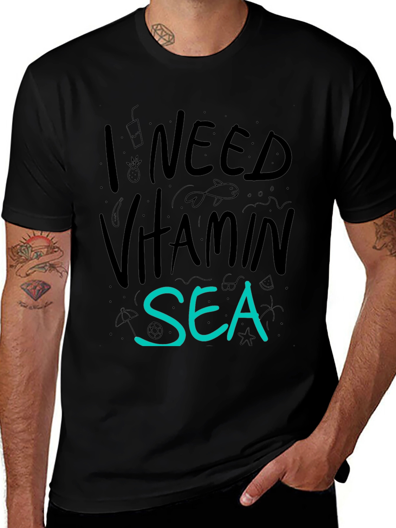 Variant 21 of I Need Vitamin Sea T-Shirt - Black Cotton Tee