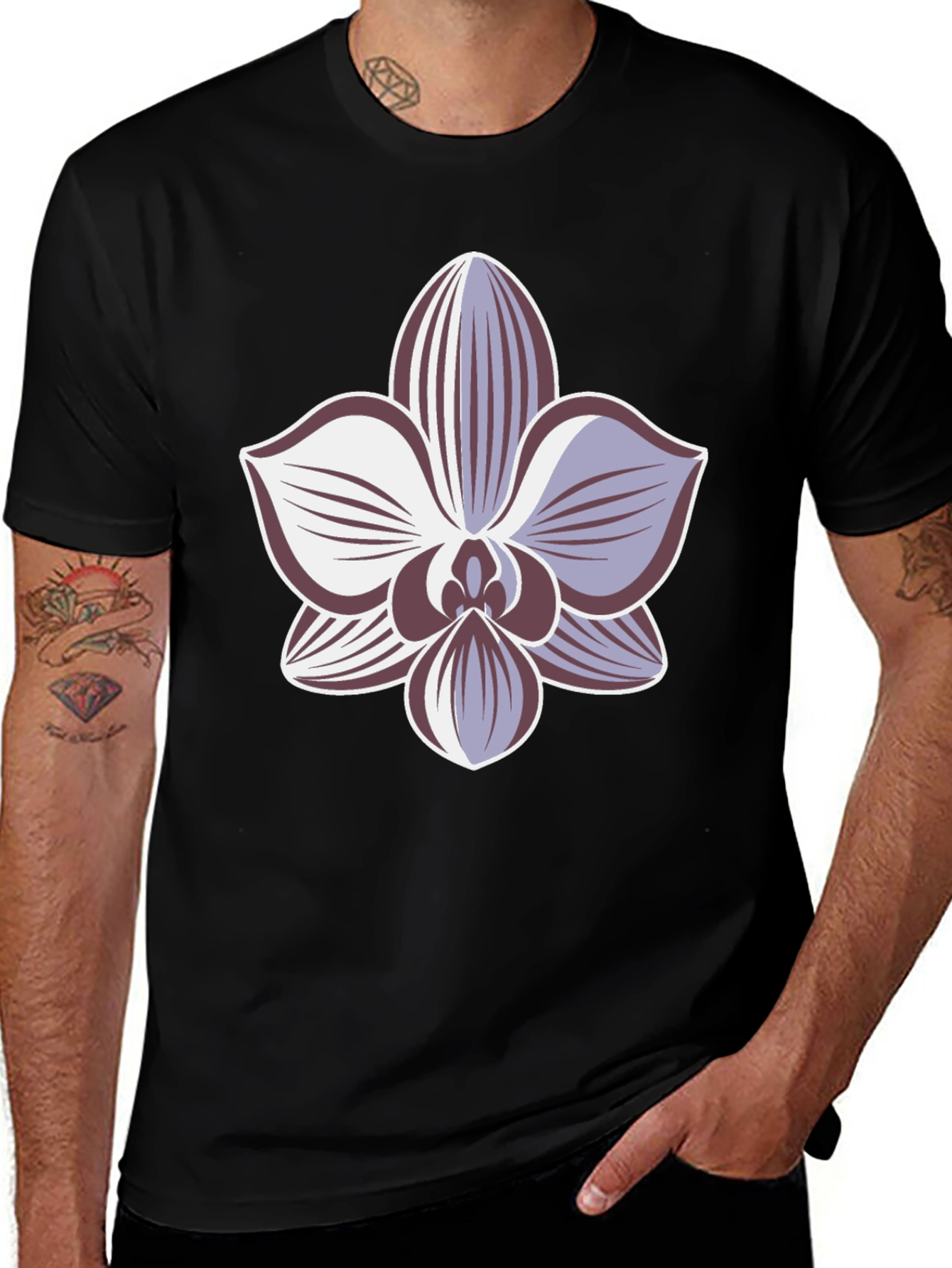 Variant 3 of Orchid Graphic Black T-Shirt - Unique Floral Design