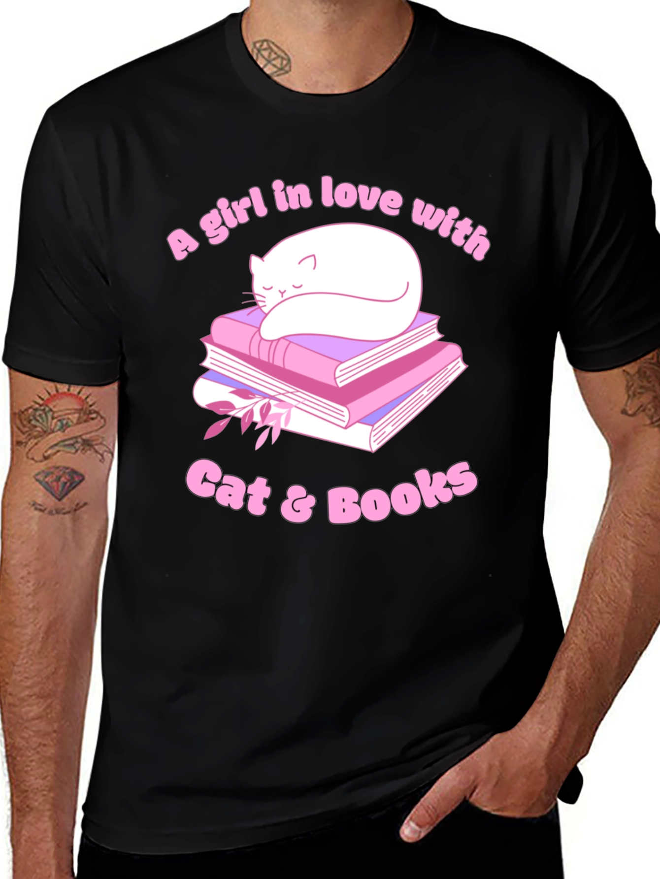 Variant 11 of Cat & Books Graphic Tee - Book Lover's Shirt