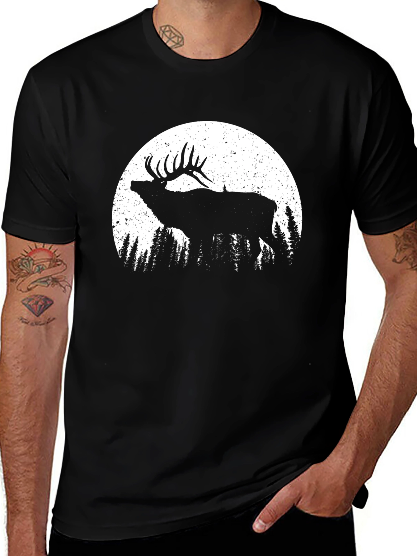 Variant 29 of Elk Silhouette Graphic Tee - Black